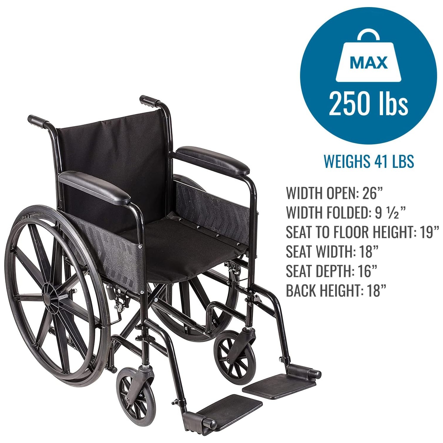 DMI Transport Chair Travel Wheelchair with, Silver and Black