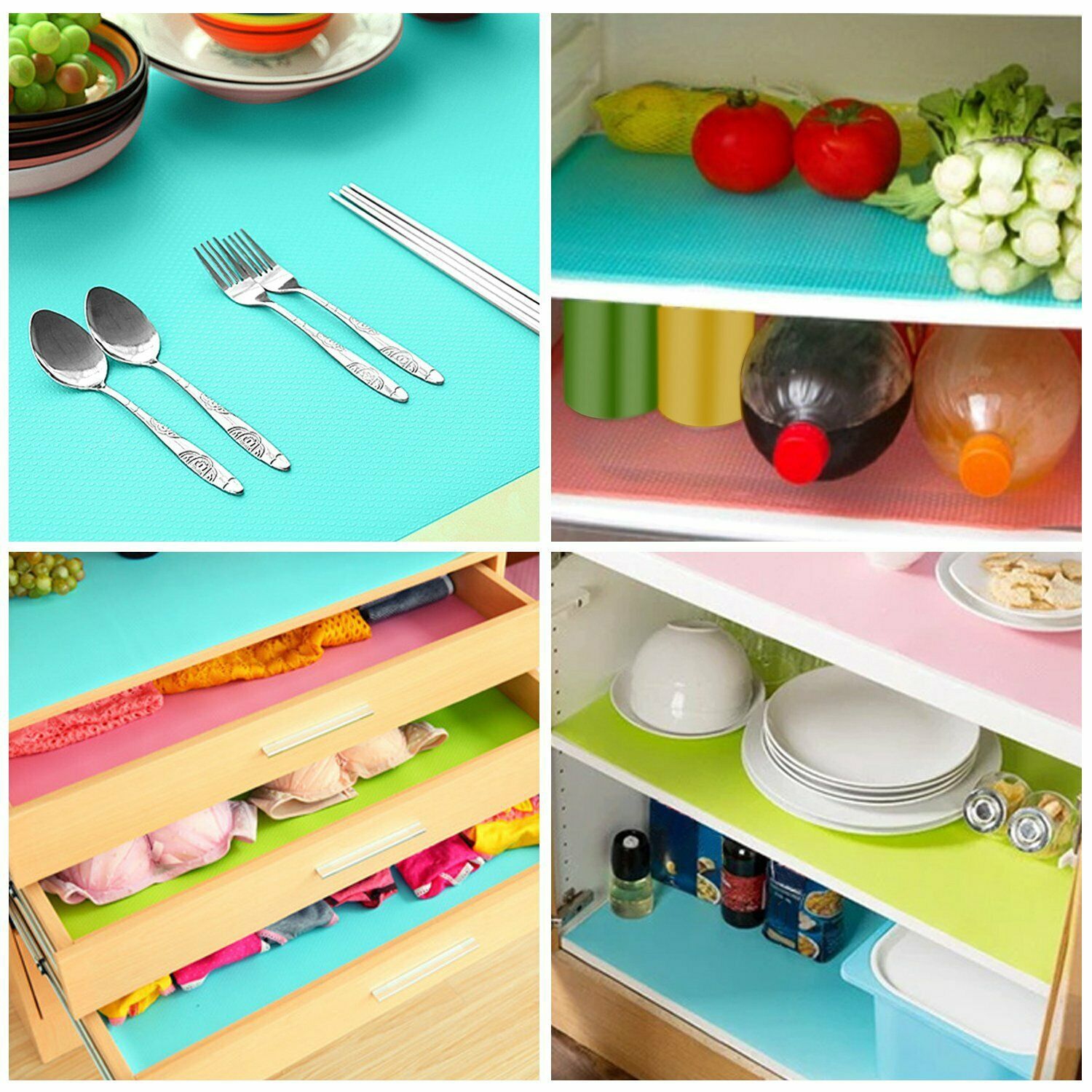 4 Pcs Refrigerator Liners, Washable Mats Covers Pads, Home Kitchen Gadgets Accessories Organization for Top Freezer Glass Shelf Wire Shelving