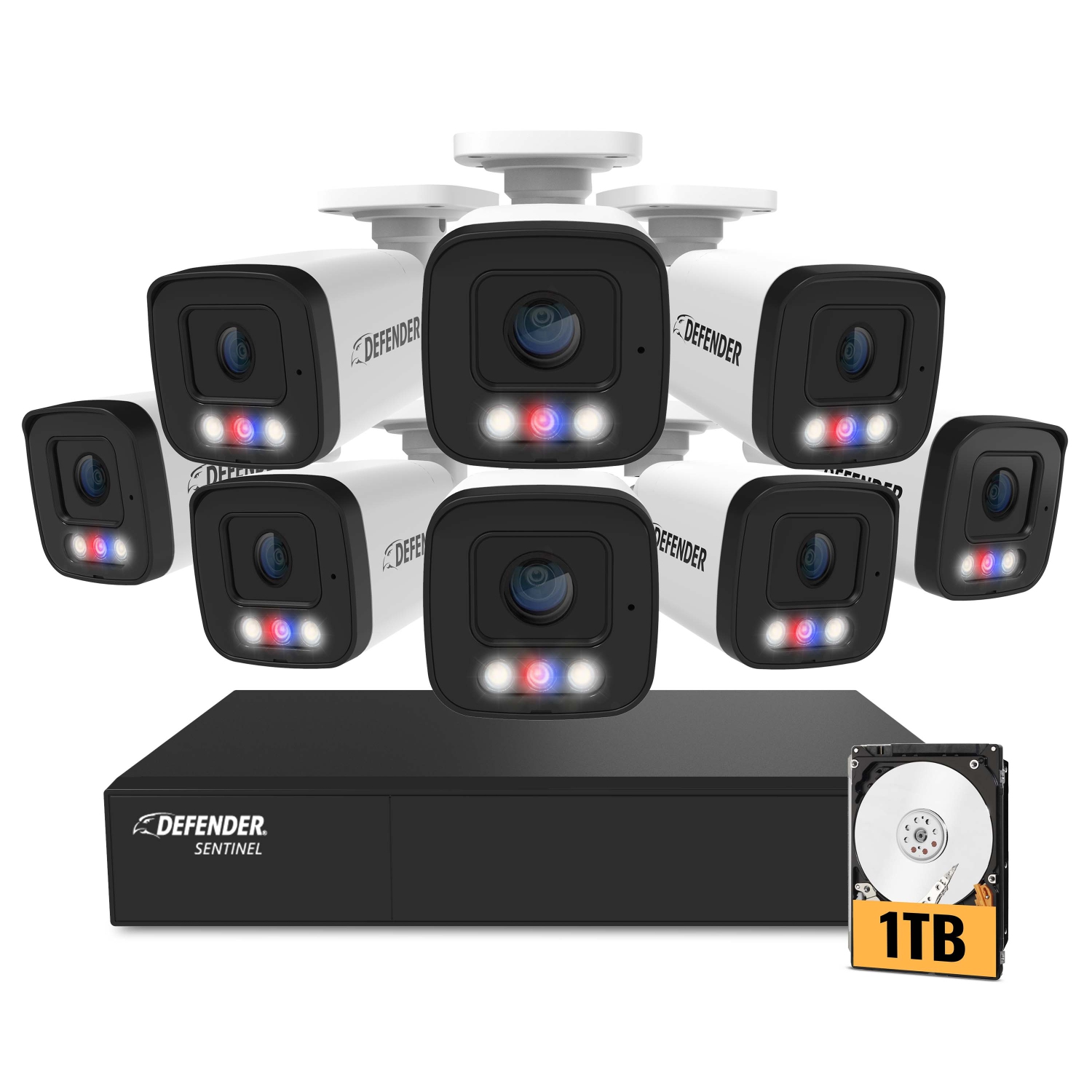 Defender AI POWERED Sentinel 4K Ultra HD Wired 8 Channel PoE NVR Security System, 8 Metal Cameras with 1TB HDD