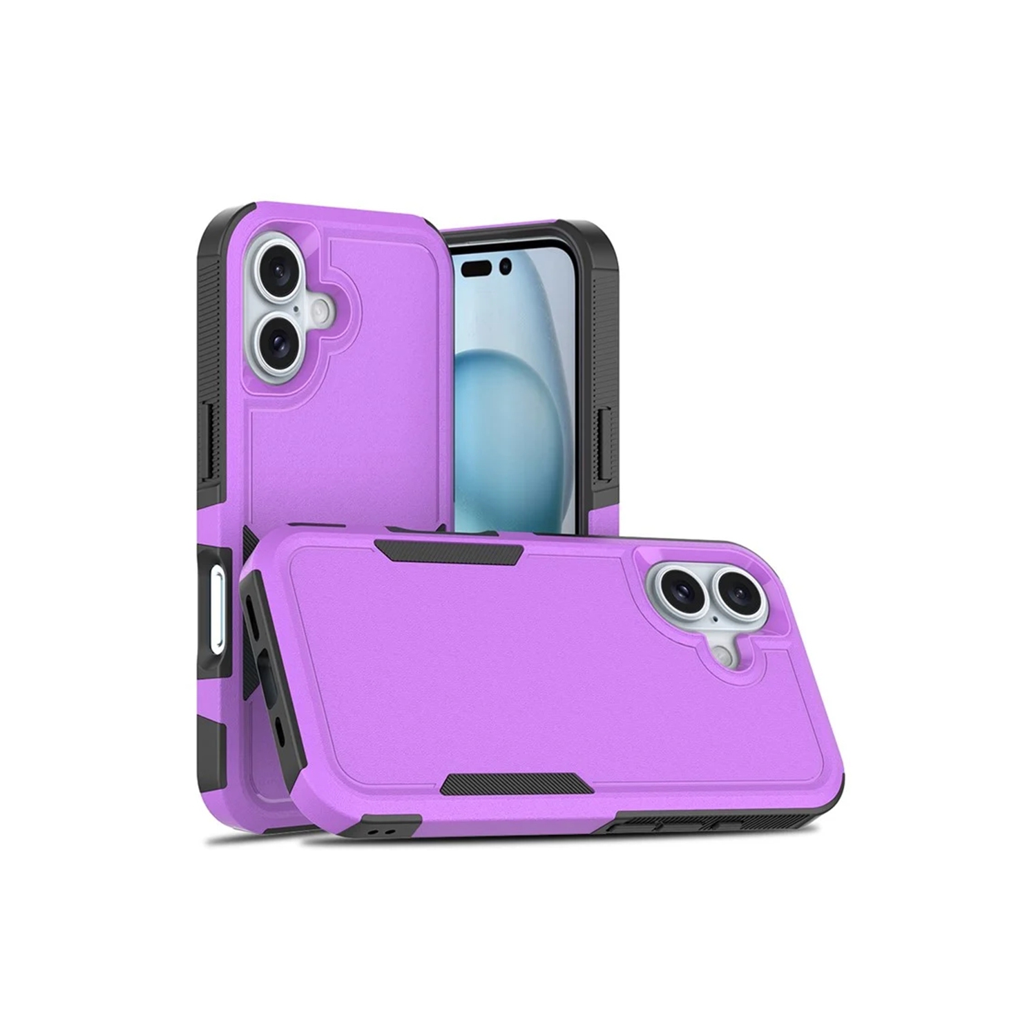 [CS] Étui rigide renforcé à deux couches en caoutchouc pour iPhone 16 plus, violet
