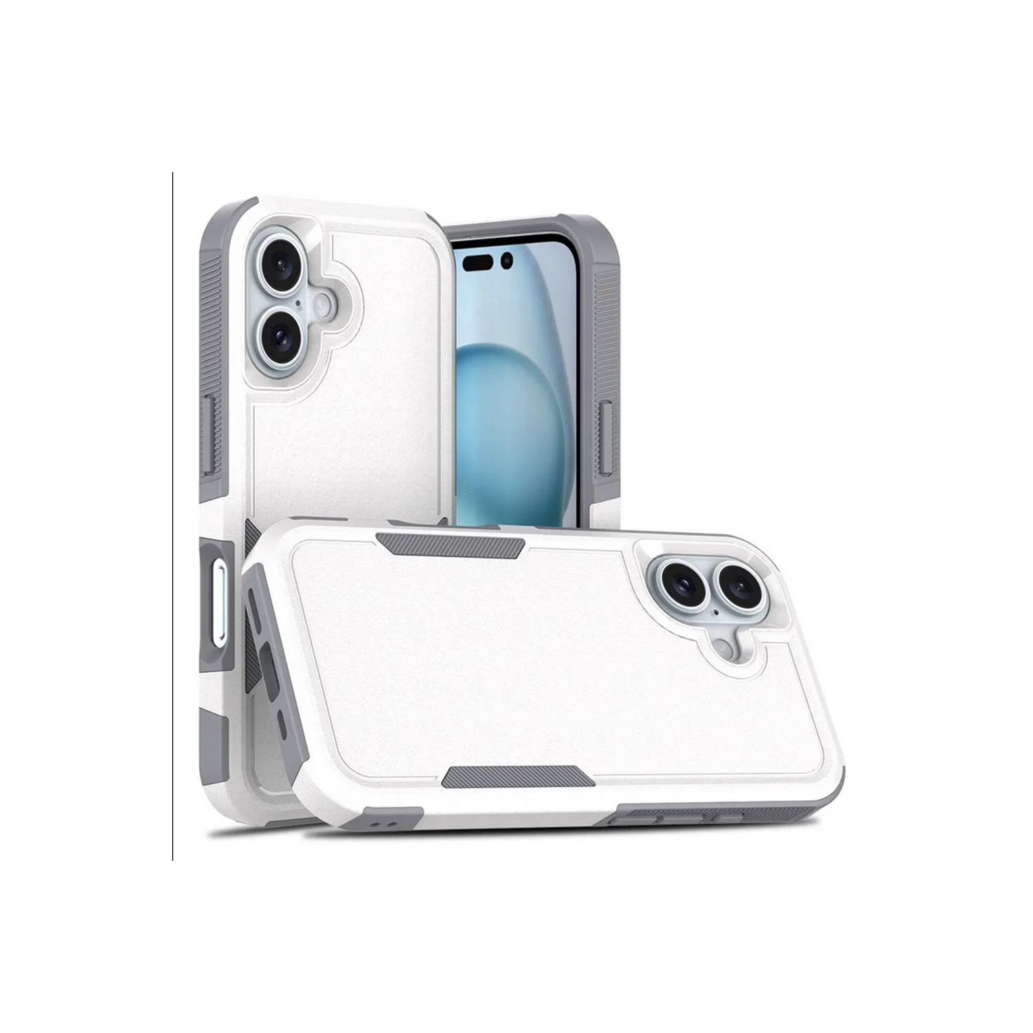 [CS] Dual Layers Heavy Duty Rubber Armor Hard Case Cover for iPhone 16, White