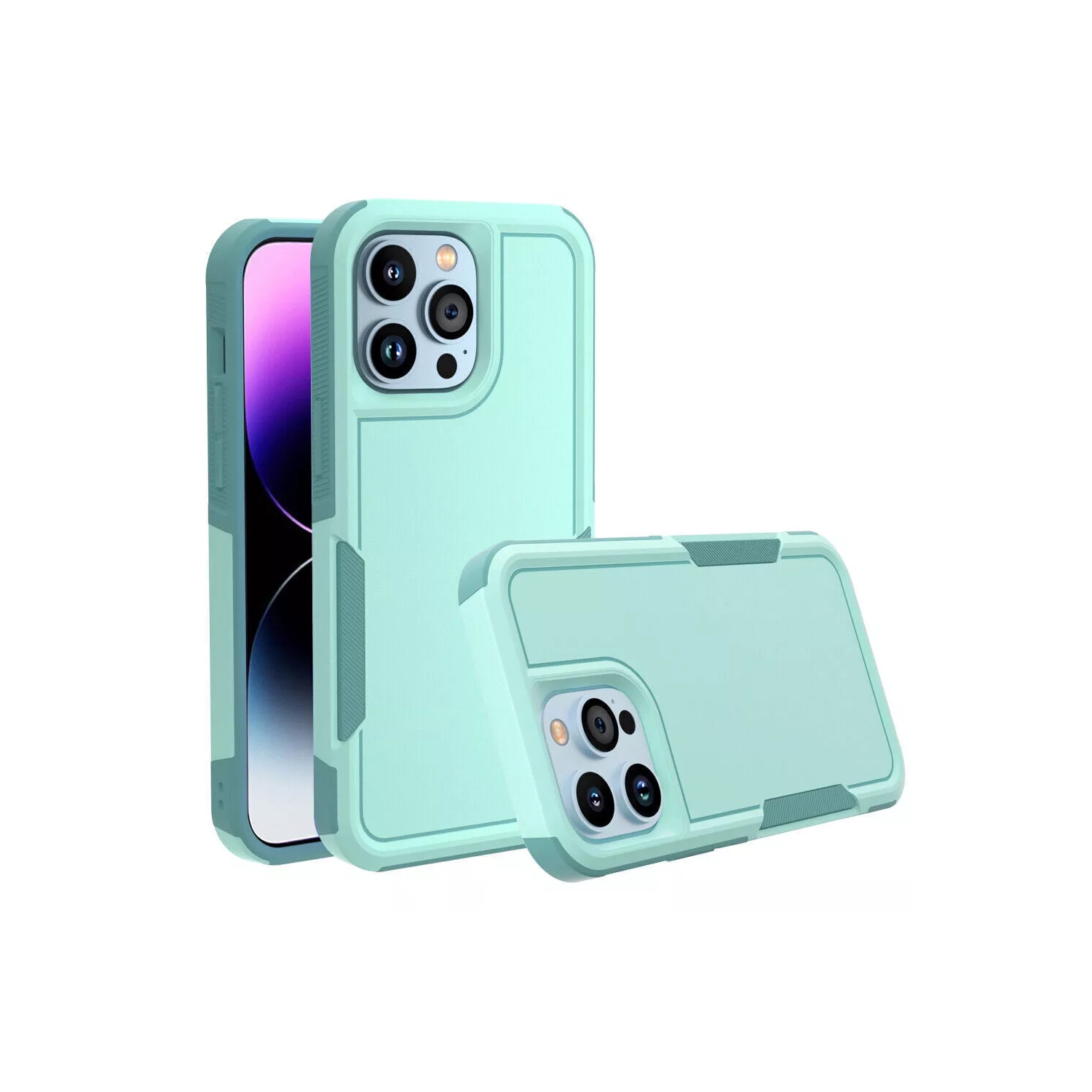 [CS] Étui rigide renforcé à deux couches en caoutchouc pour iPhone 16 Pro, sarcelle