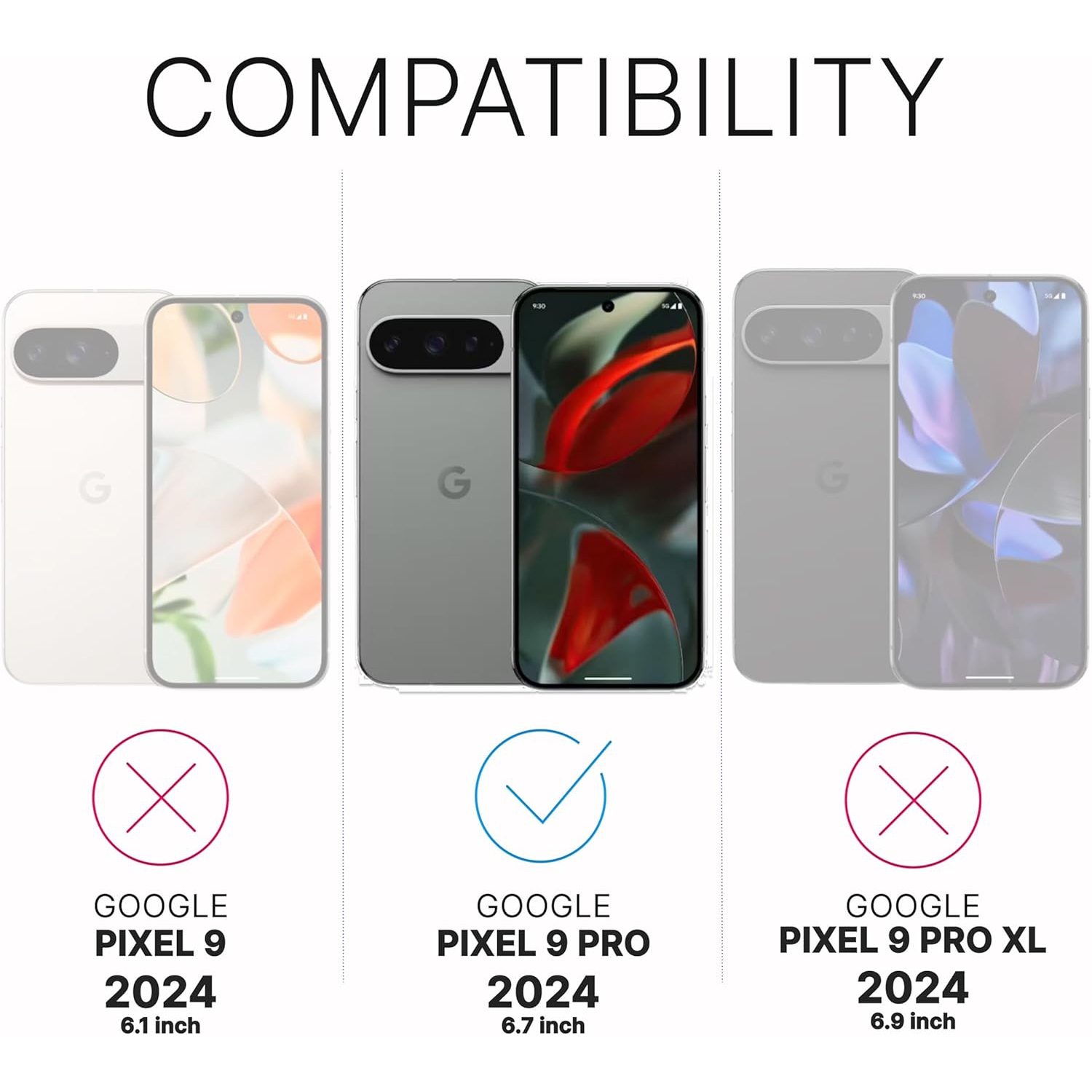 Inskin Screen Protector for Google Pixel 9 Pro – 3-Pack Tempered Glass for Screen & 3-Pack for Camera Lens, Fingerprint ID Support