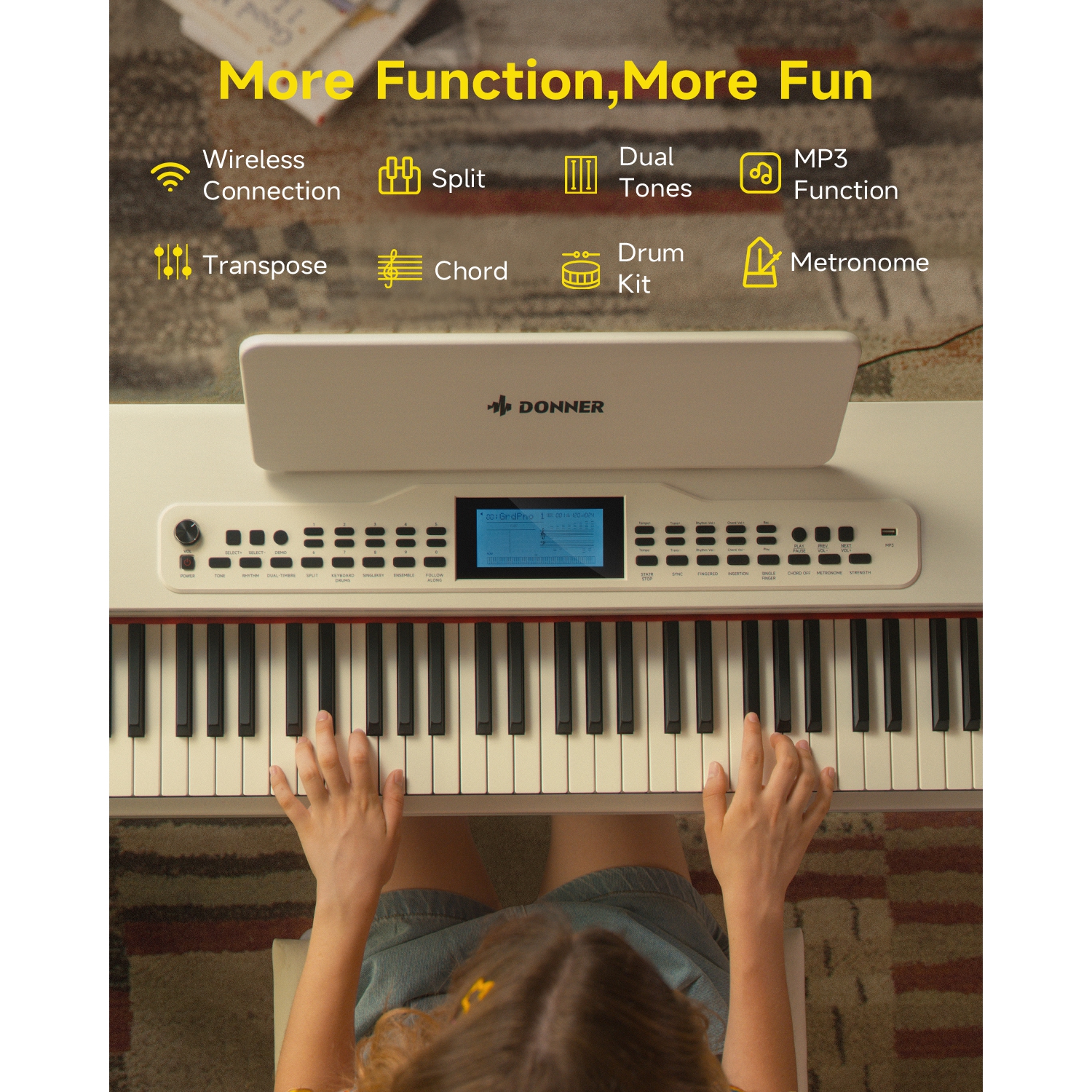 Donner DDP-95 88 Key Full-Weighted Multi-functional Upright Digital Piano with Large Screen for Beginner