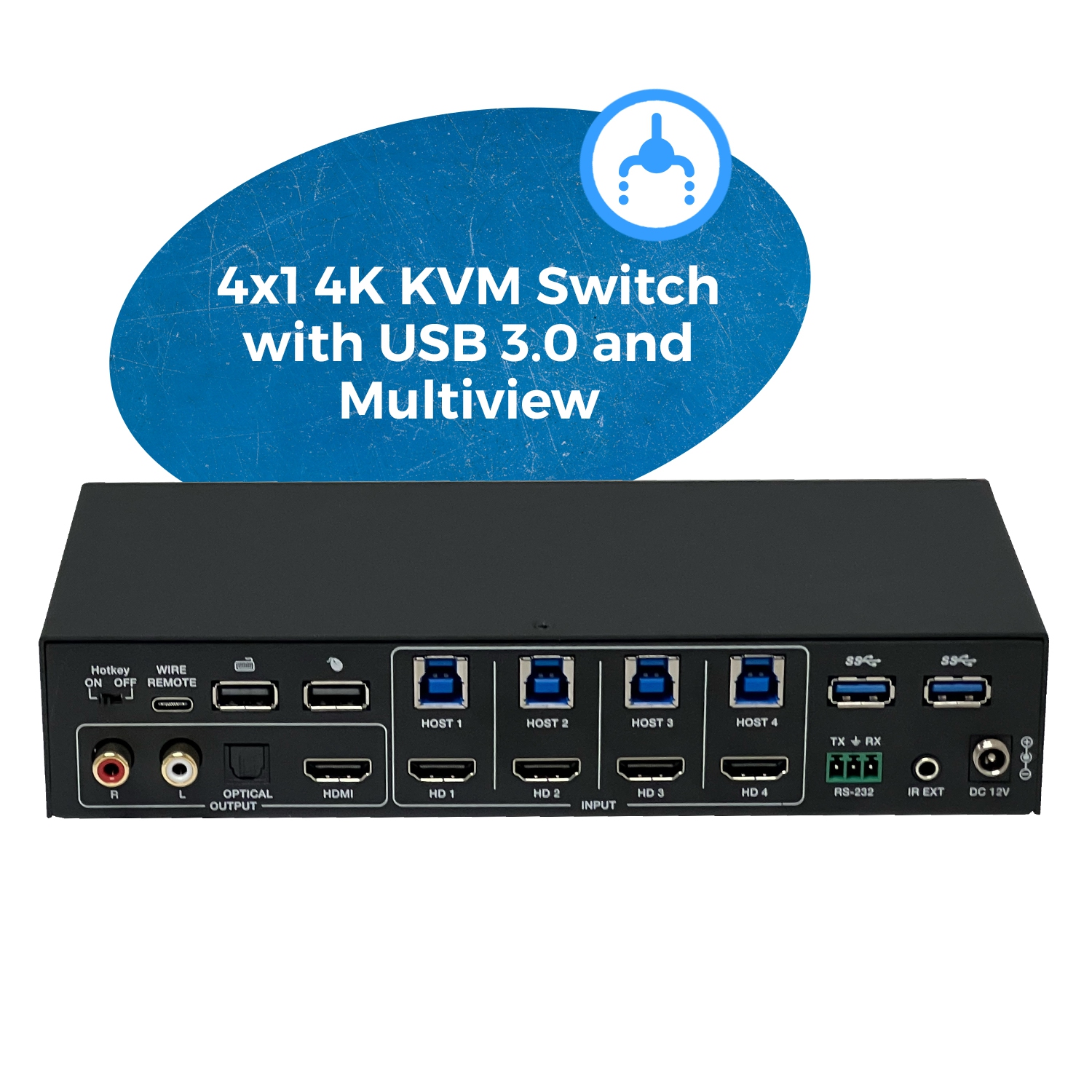 Commutateur KVM 4K 4x1 avec USB 3,0 et fonctionnalité multivue