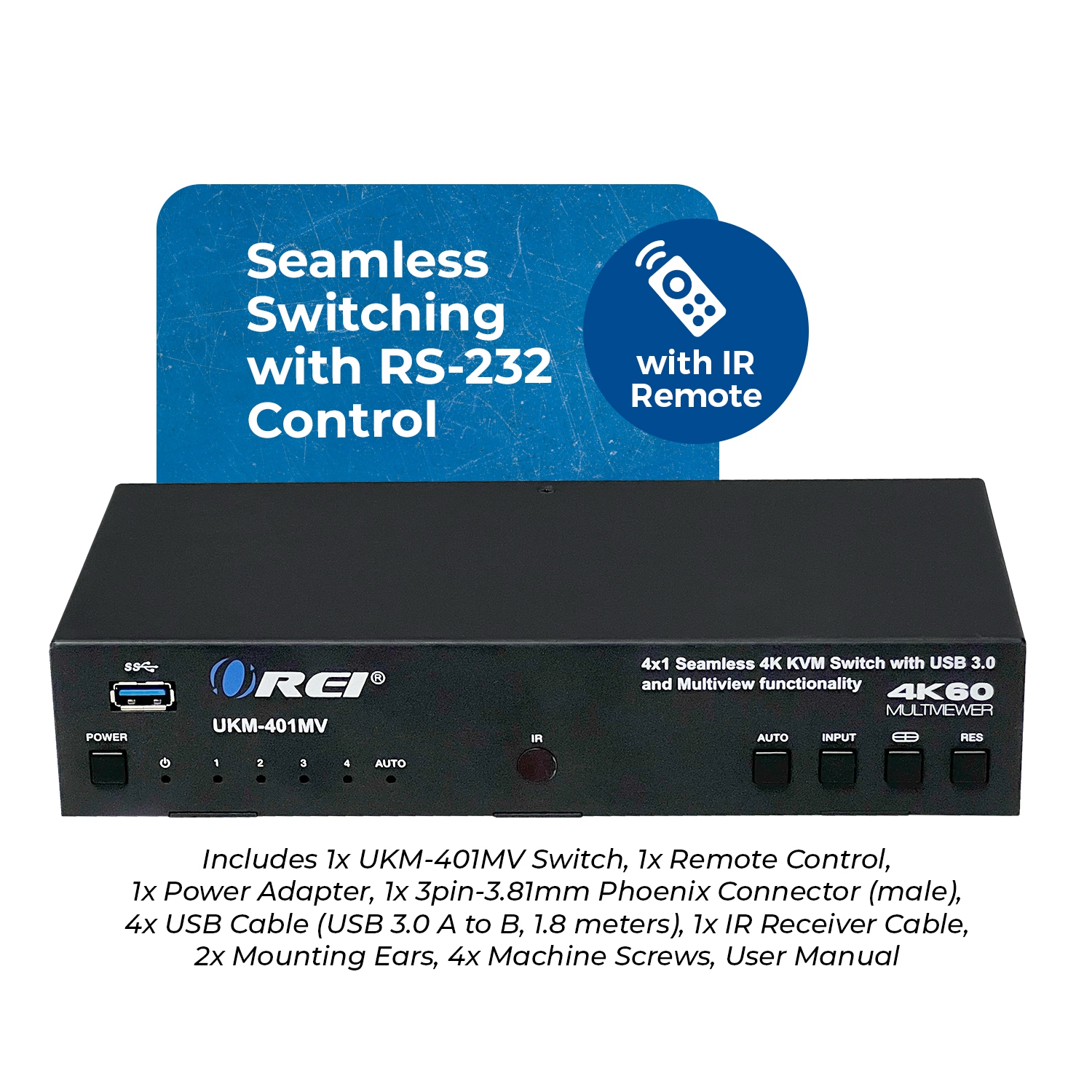 Commutateur KVM 4K 4x1 avec USB 3,0 et fonctionnalité multivue