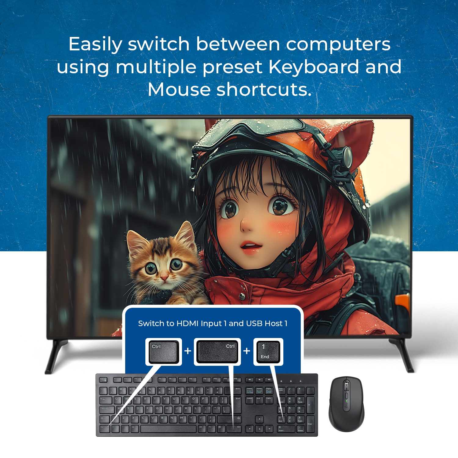 Commutateur KVM 4K 4x1 avec USB 3,0 et fonctionnalité multivue