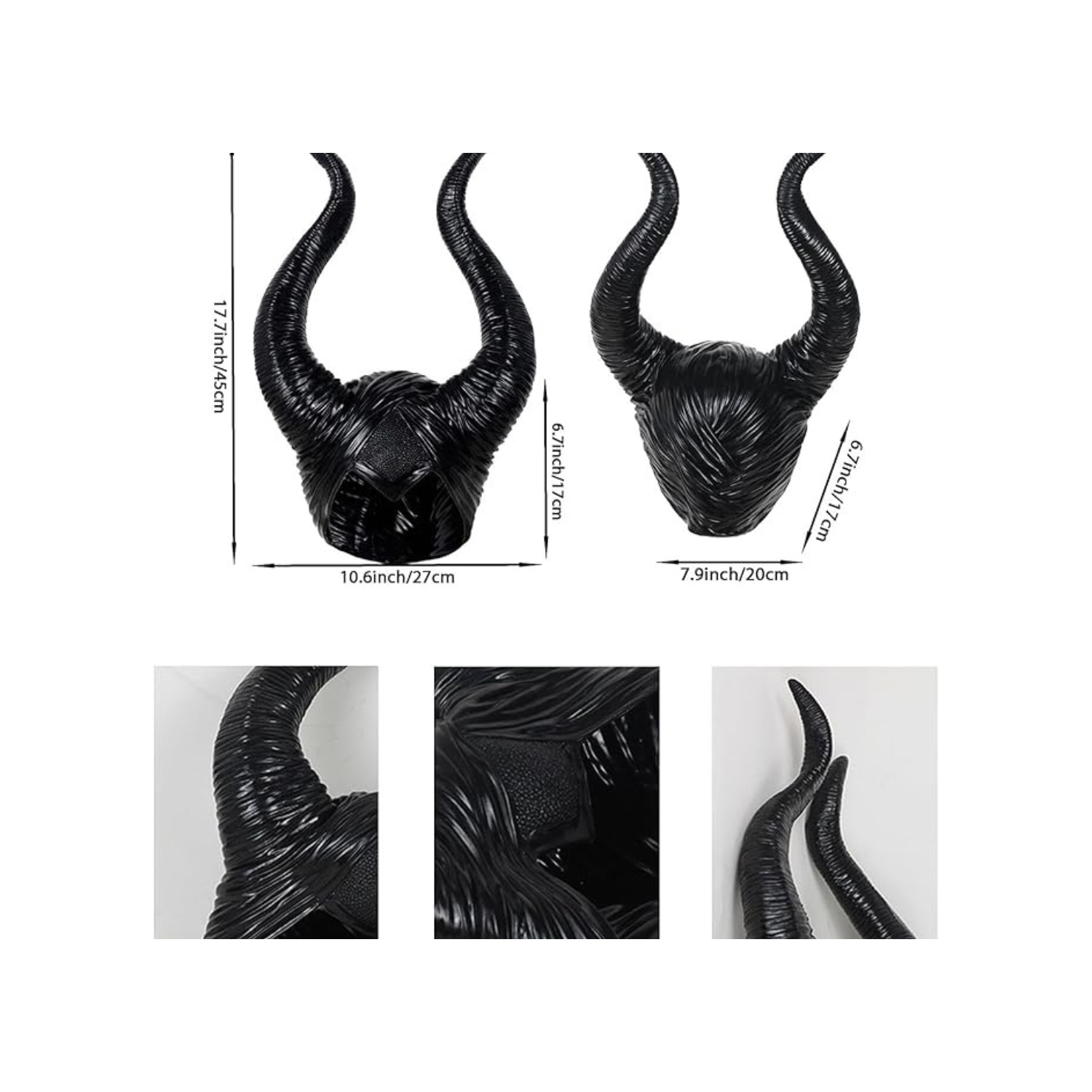 Womens Black Feather Halloween Witch Costume, Long Horns Headpiece and Black Crow Costume Feather Cape Shawl.