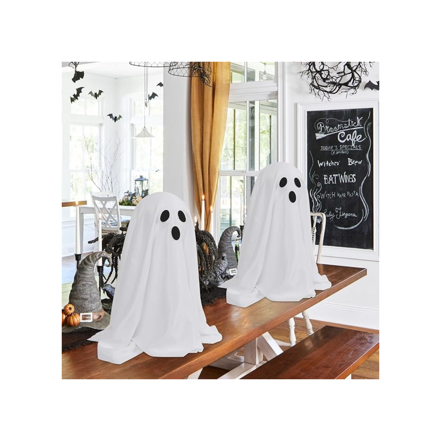 2 Packs Halloween Decorations, Spooky Ghost Halloween Decor with String Lights Battery Operated, Easy to Assemble Ghost Halloween Decorations Indoor