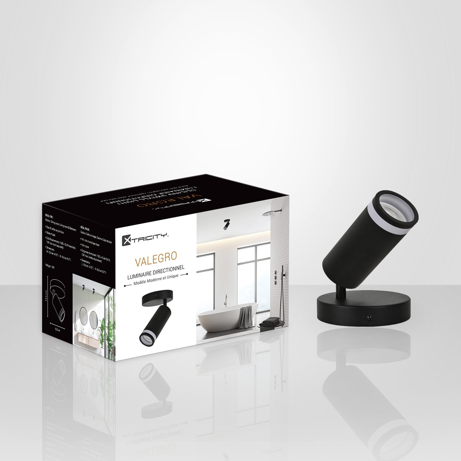 Luminaire directionnel Xtricity à 1 têtes, 4,72&nbsp;po de largeur, de la collection Valegro, noir