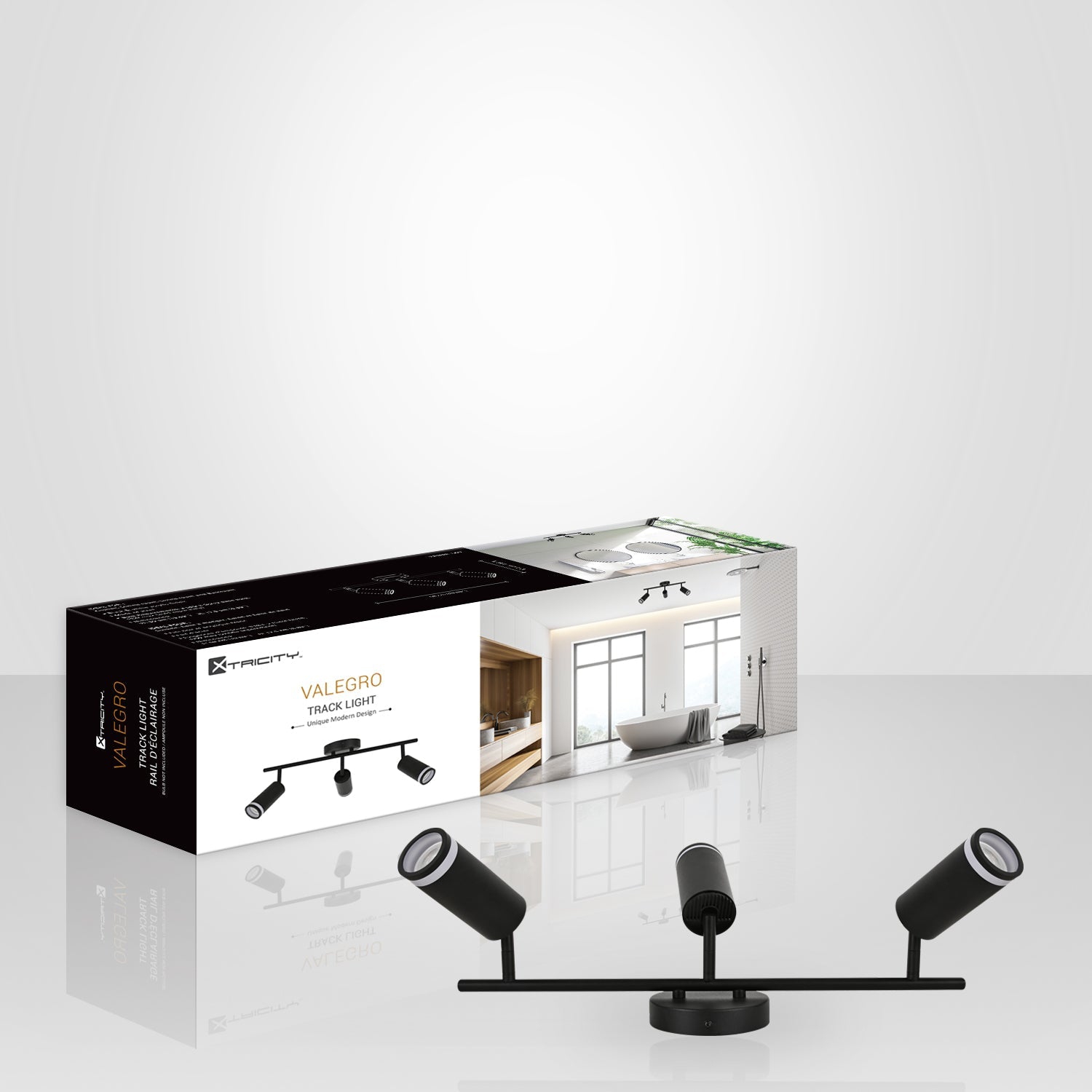 Xtricity - 3 phare de rail à tête, 19,69" de largeur, de la collection Valegro, noir