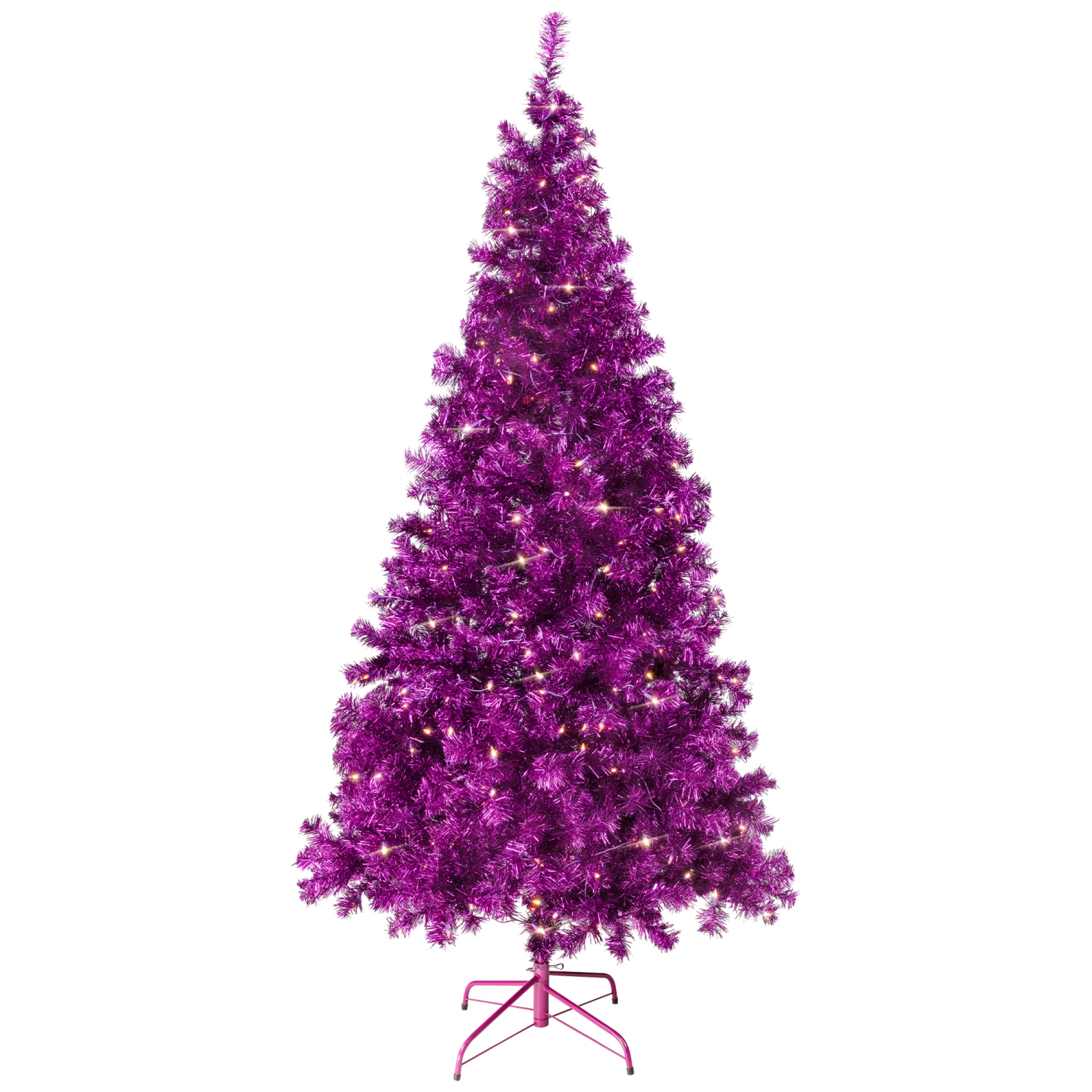 Pre-Lit Artificial Tinsel Christmas Tree - 7' - Purple - Clear Lights