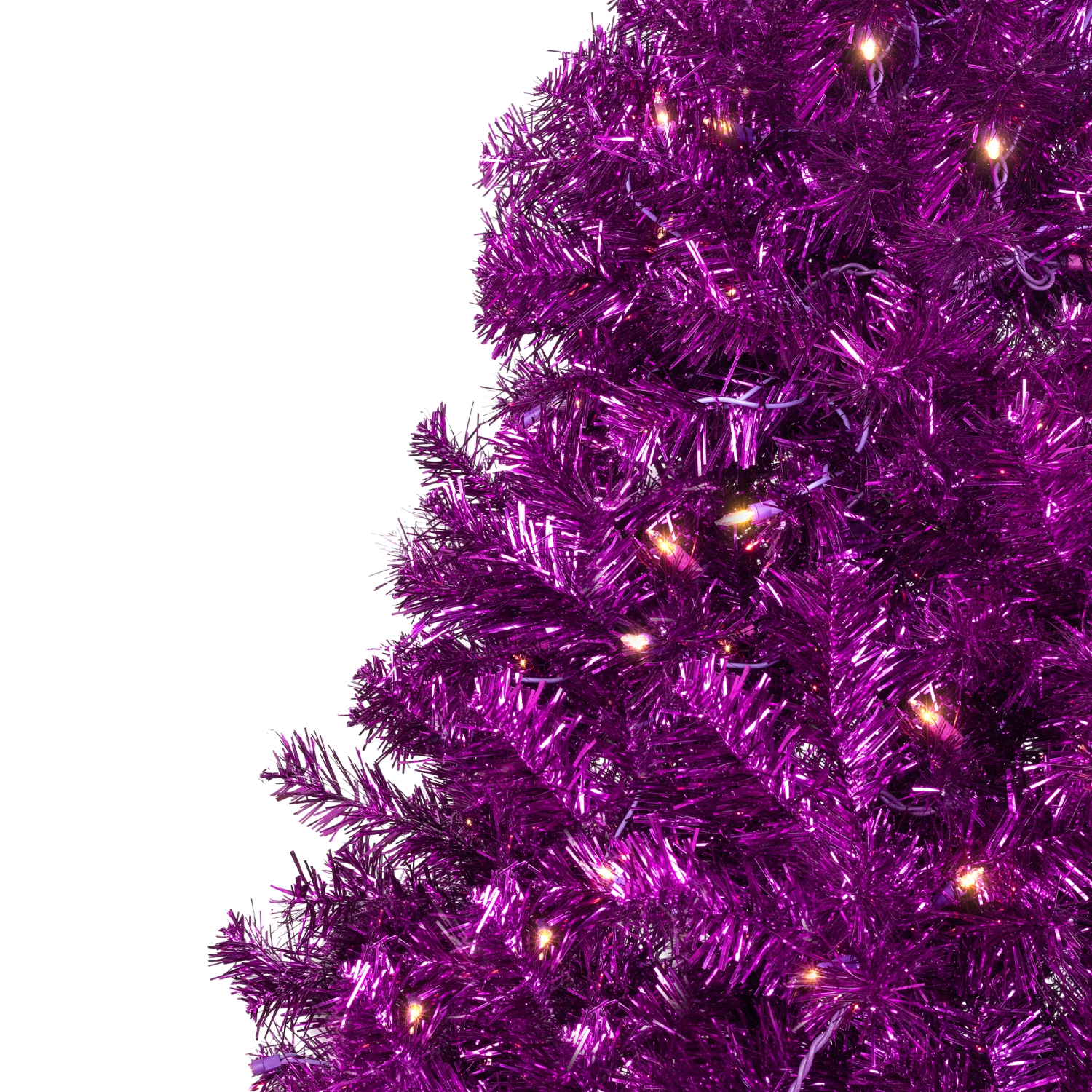 Pre-Lit Artificial Tinsel Christmas Tree - 7' - Purple - Clear Lights
