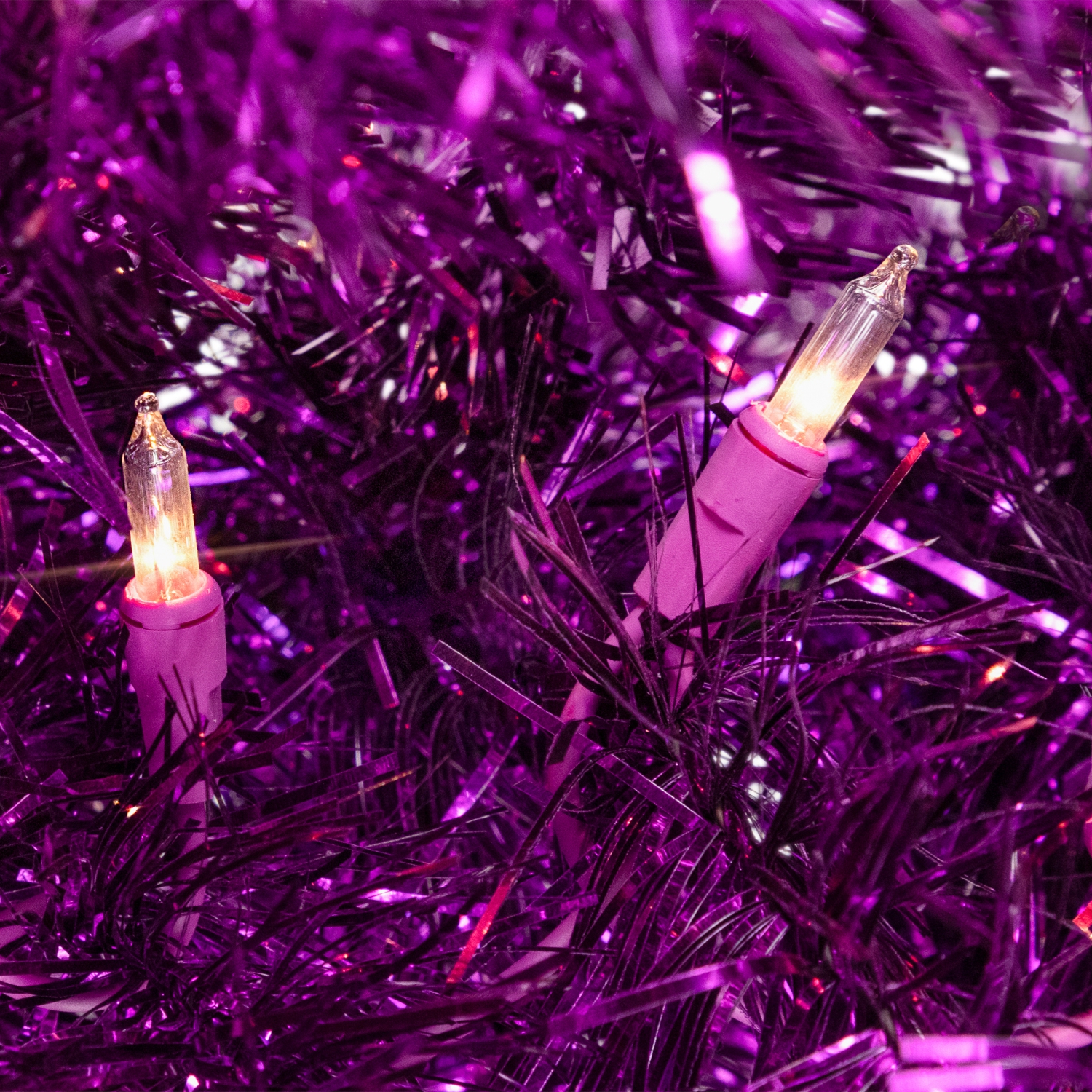 Pre-Lit Artificial Tinsel Christmas Tree - 7' - Purple - Clear Lights