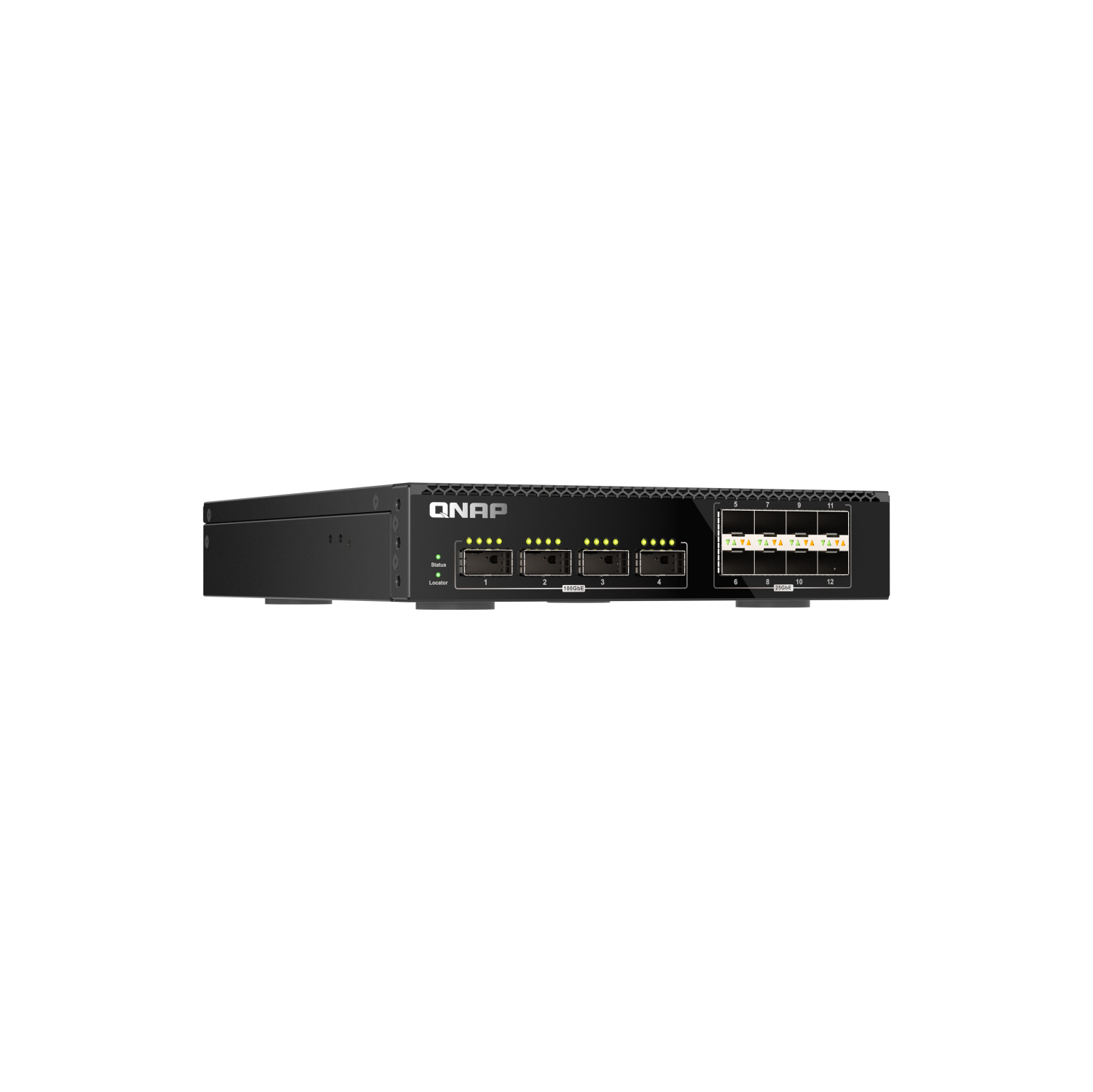 QNAP 12-Port 100GbE Half-Width Rackmount Layer 2 Managed Switch with Four 100GbE QSFP28 and Eight 25GbE SFP28 Ports