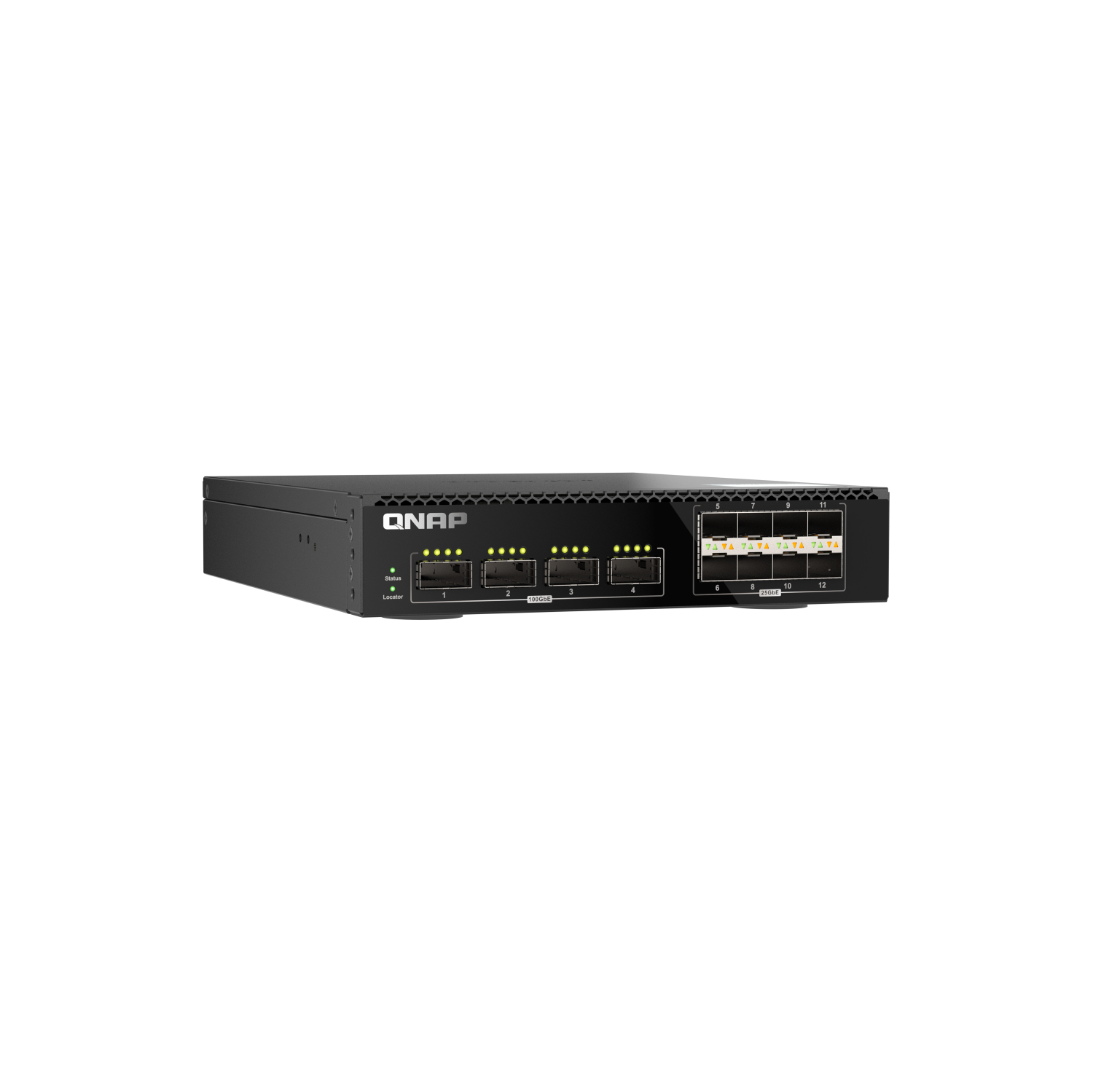 QNAP 12-Port 100GbE Half-Width Rackmount Layer 2 Managed Switch with Four 100GbE QSFP28 and Eight 25GbE SFP28 Ports