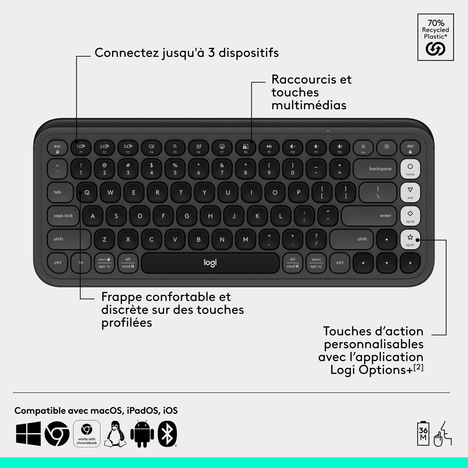 Clavier et souris optique Bluetooth POP de Logitech - Graphite/Blanc cassé - Anglais