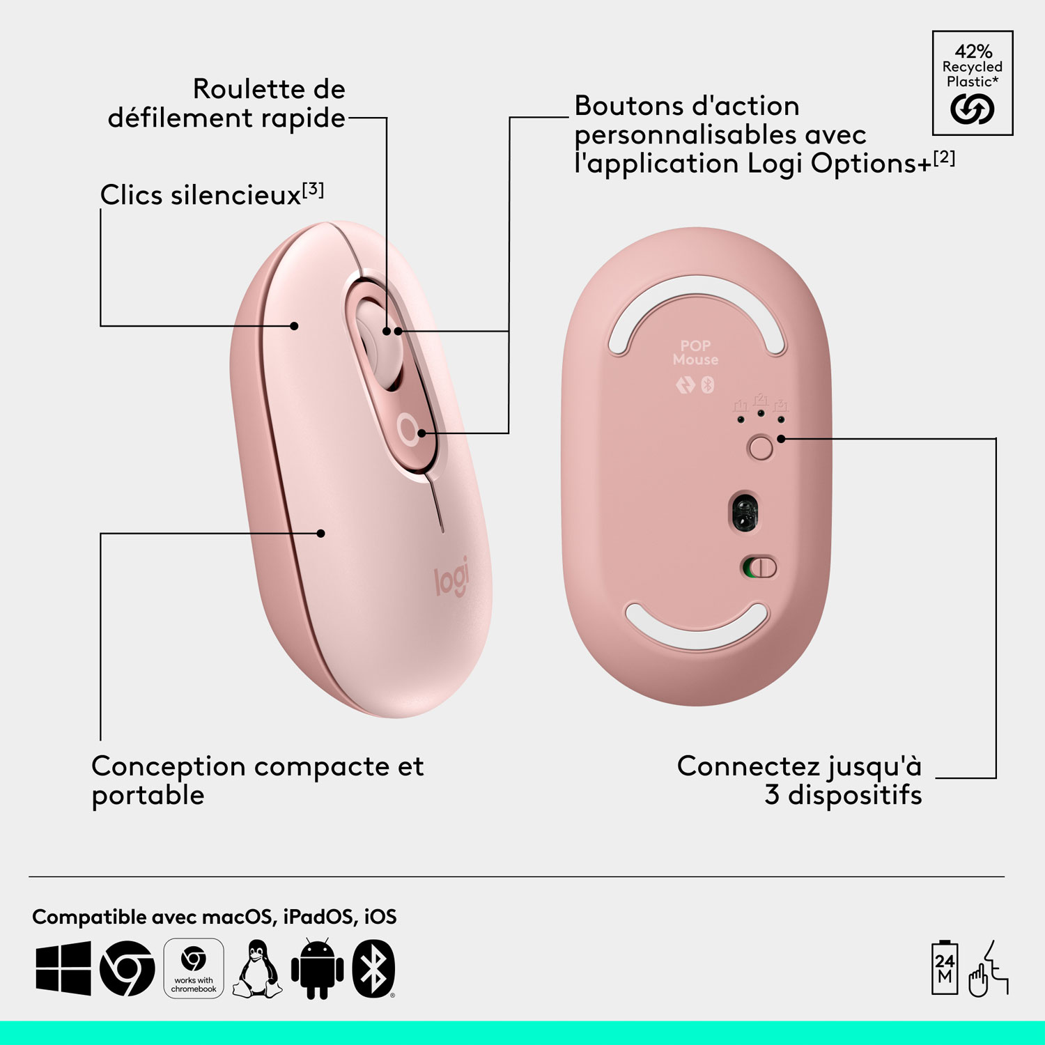 Logitech POP Mouse Bluetooth Optical Mouse - Rose