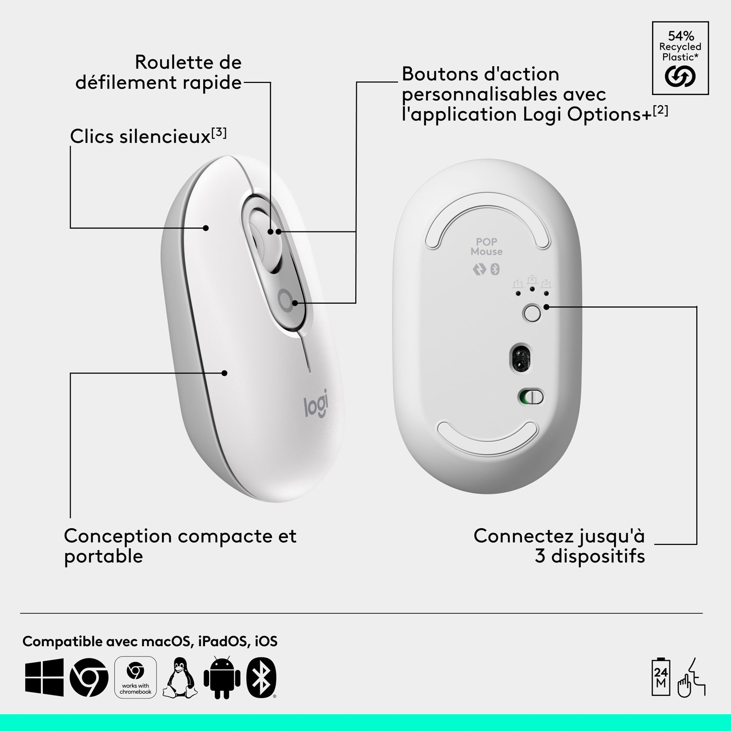 Logitech POP Mouse Bluetooth Optical Mouse - Off-White