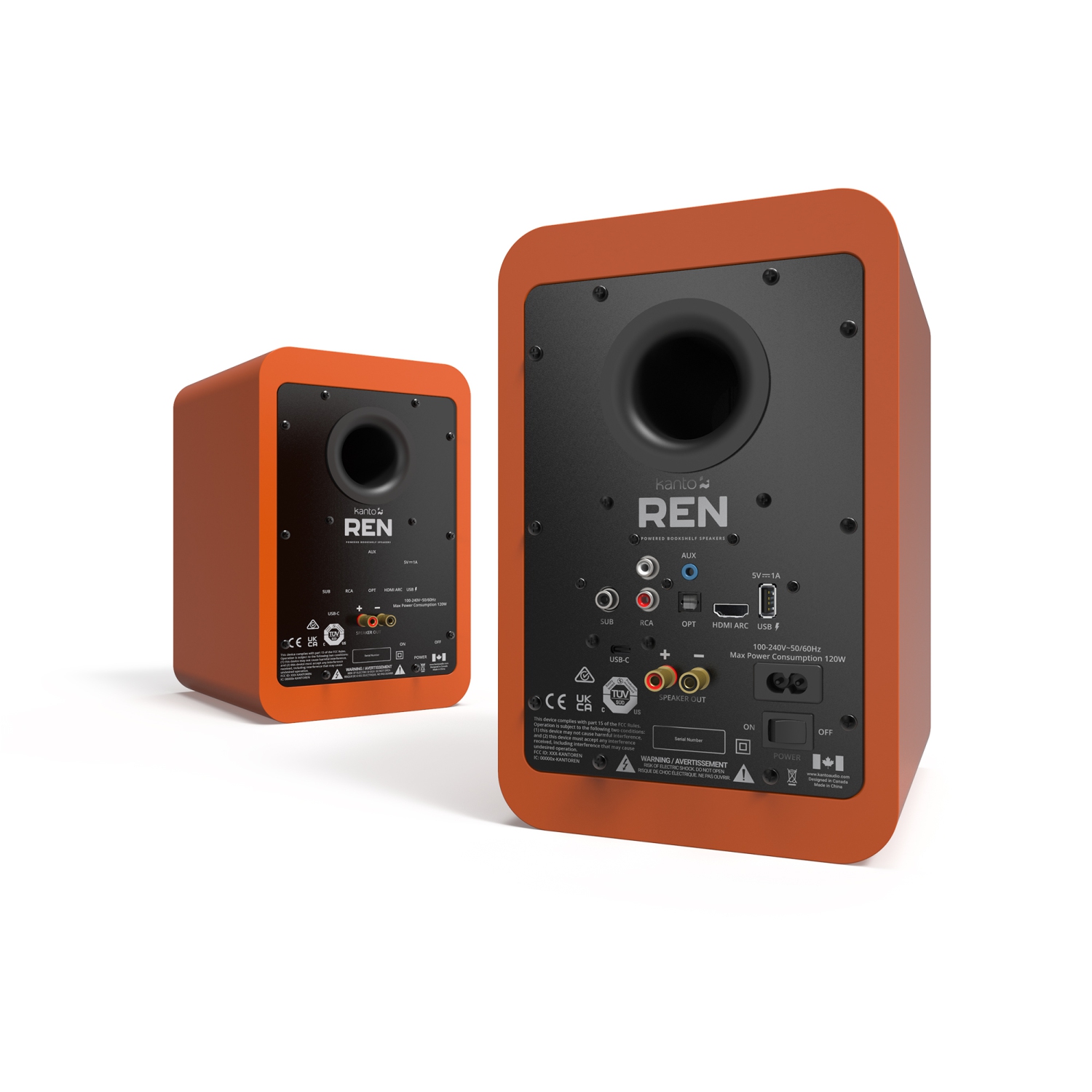 Kanto REN 200W Powered Bookshelf Speakers with HDMI ARC, USB-C, and Bluetooth 5.3 - Matte Orange, Pair