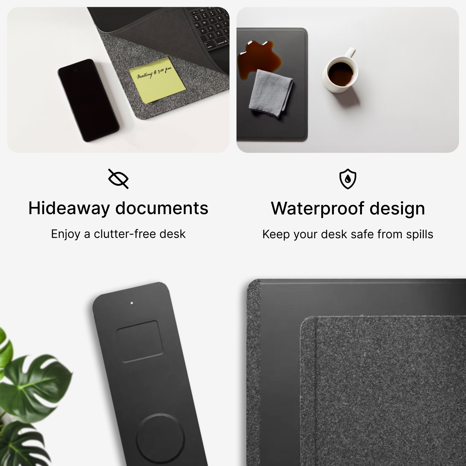 burotic Wireless Charging Desk Pad, Reversible Felt & Vegan Leather, Detachable Magnetic Panel, Apple & Android Compatible - Black