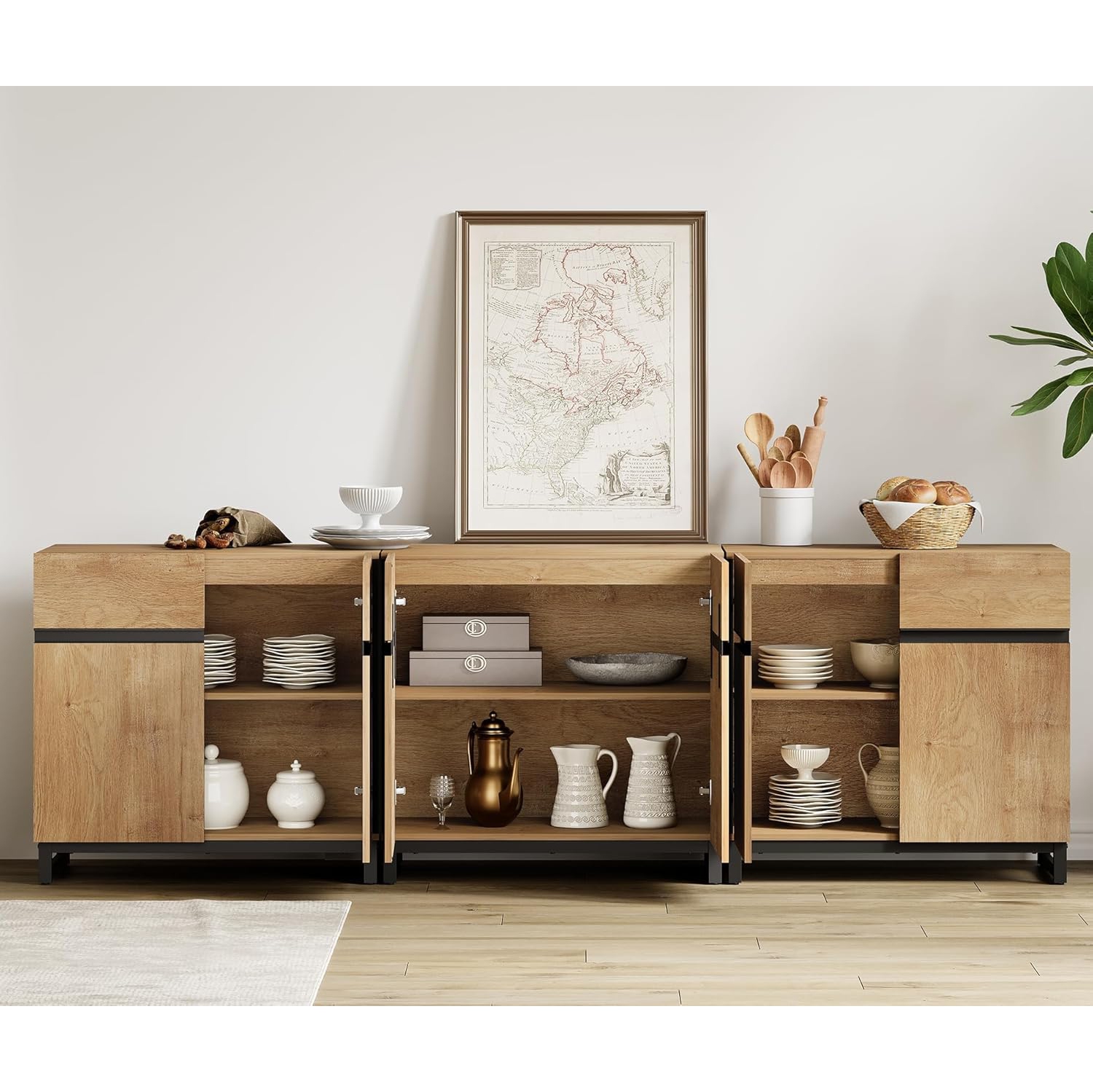 Meuble pour téléviseur moderne WAMPAT pour téléviseurs jusqu'à 110&nbsp;po, console en bois 3 en 1 avec tablettes réglables pour salon, chambre à