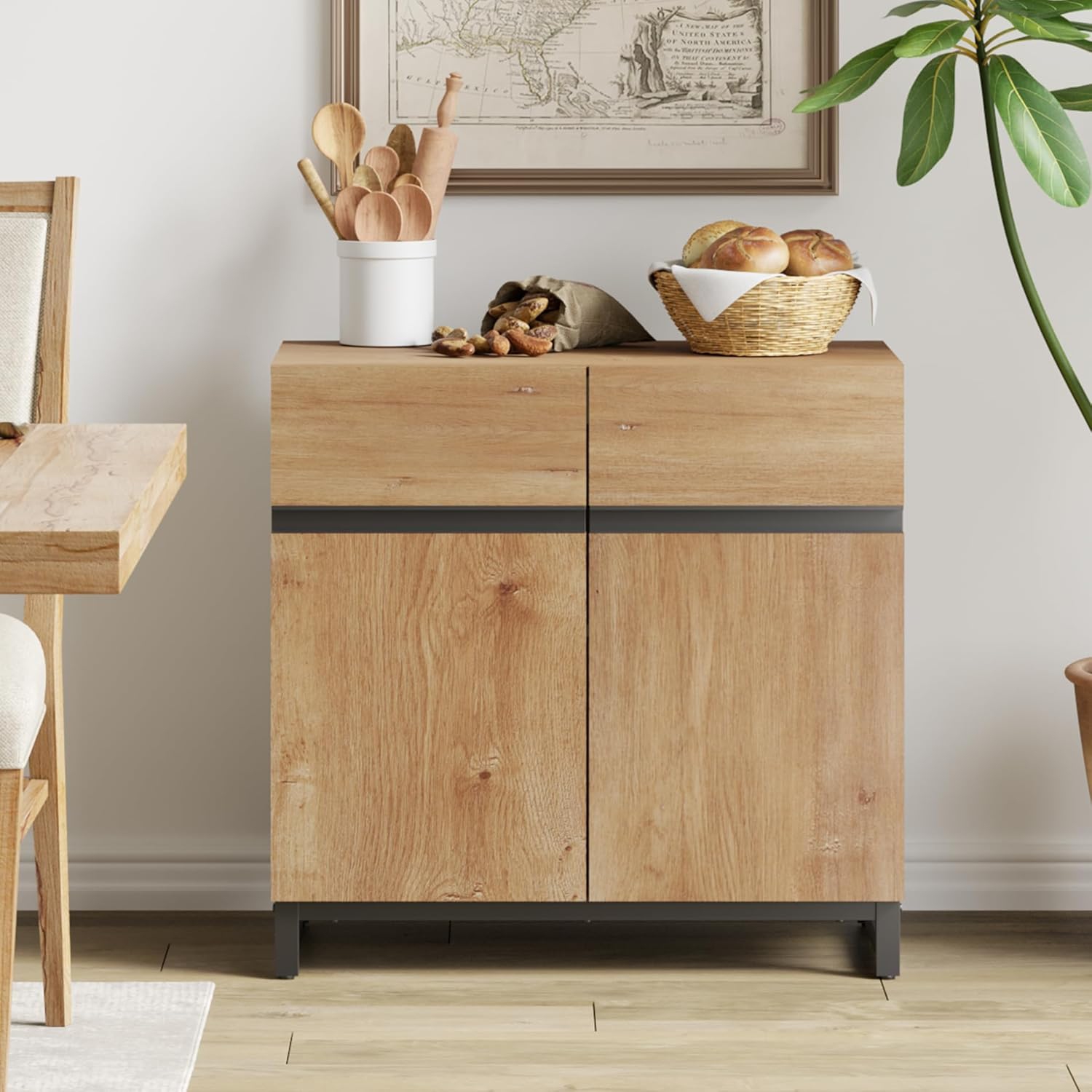 WAMPAT Sideboard Buffet Cabinets, Modern Accent Storage Cabinet with Adjustable Shelf for Living Room,Kitchen,Oak