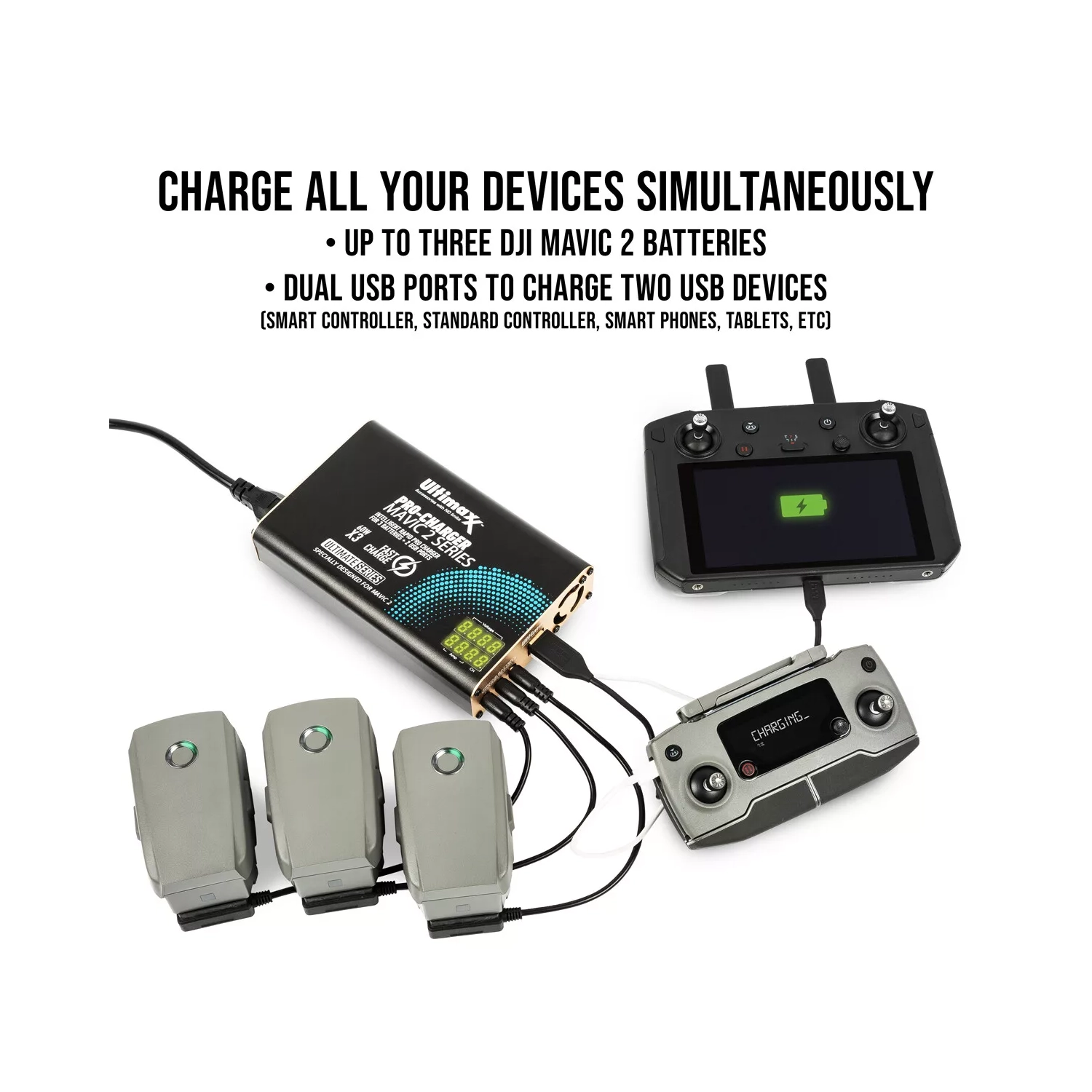 Chargeur de batterie rapide intelligent Mavic 2 Pro Zoom pour 3 batteries + 2 ports USB