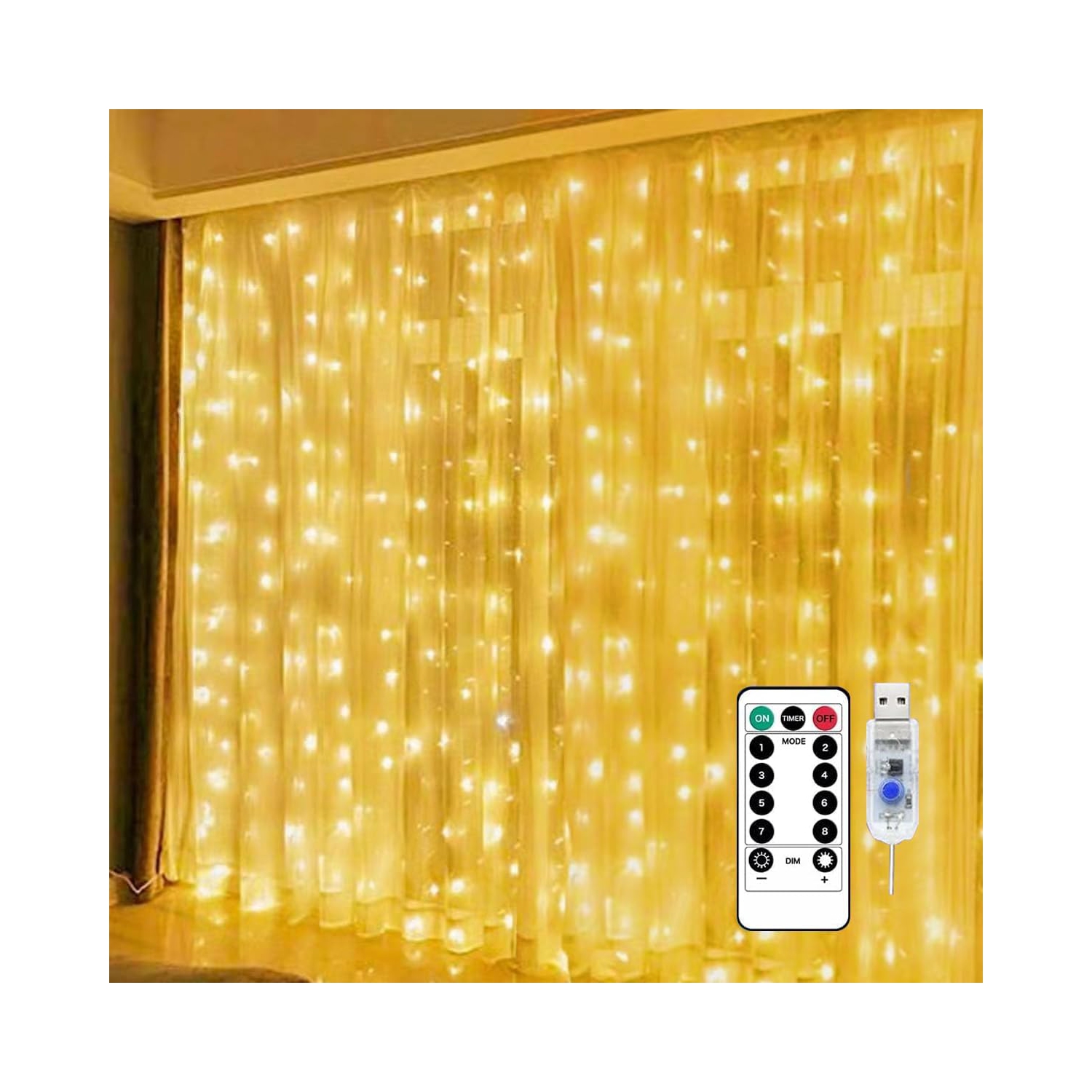 Fairy Curtain Lights for Bedroom 300 LED, Christmas String Lights USB Plug in 8 Modes with Remote Control for Wedding Party Decor Warm White,Warm