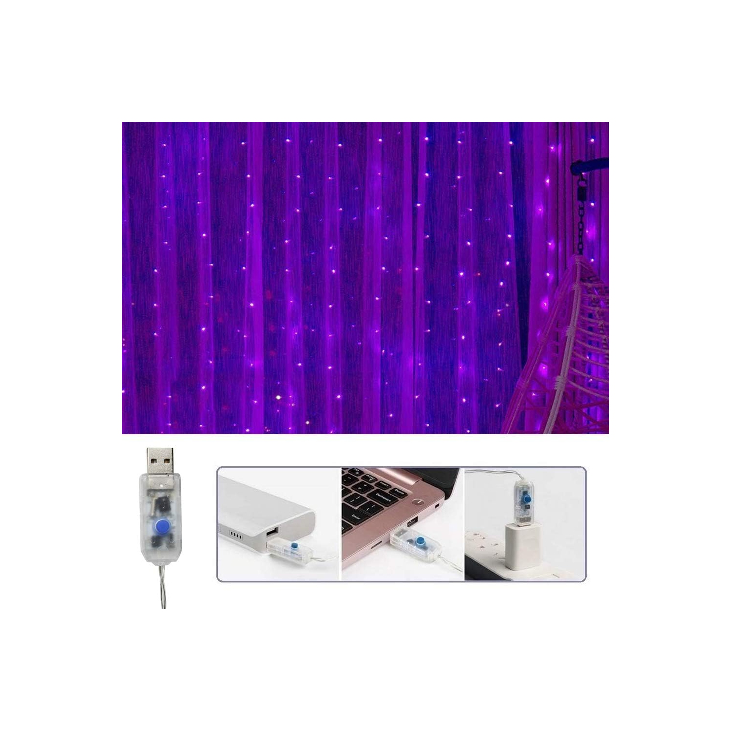 Lumières de rideau de fée pour chambre à coucher 300 LED, guirlandes de Noël USB Plug in 8 modes avec télécommande pour Wedding Party Decor blanc