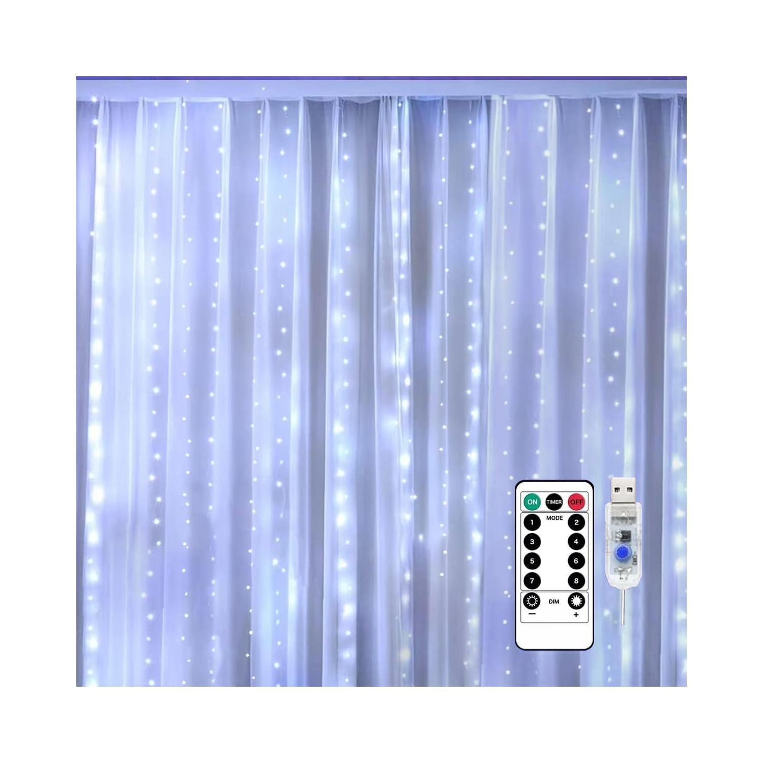 Fairy Curtain Lights for Bedroom 300 LED, Christmas String Lights USB Plug in 8 Modes with Remote Control for Wedding Party Decor Warm White,White
