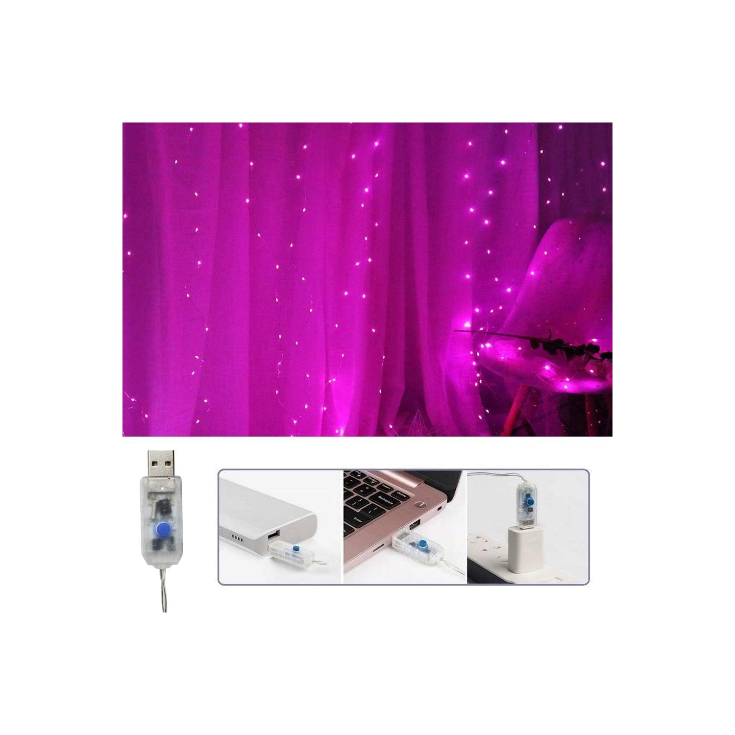 Lumières de rideau de fée pour chambre à coucher 300 LED, guirlandes de Noël USB Plug in 8 modes avec télécommande pour Wedding Party Decor blanc