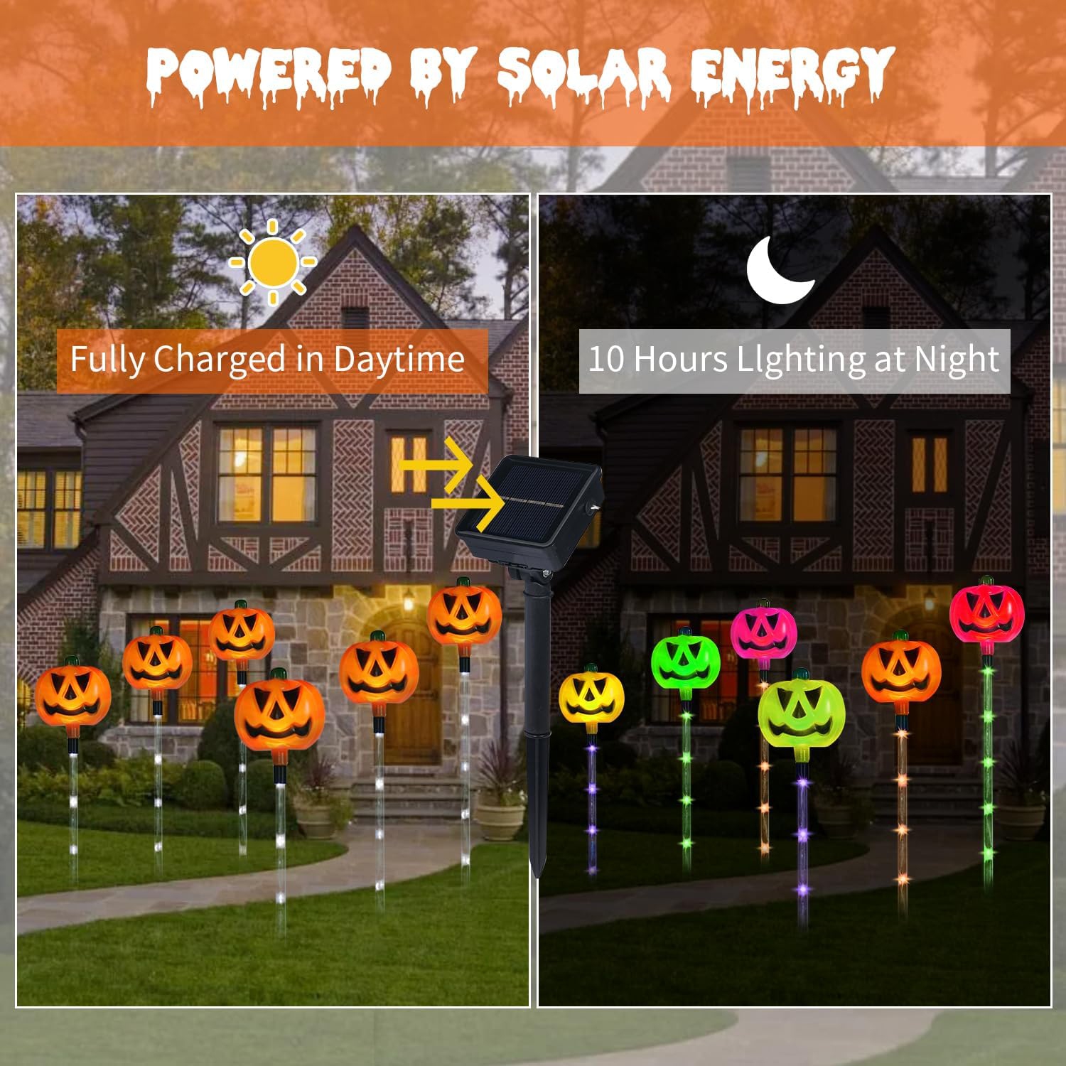 6-Pack Halloween Decor Solar Pumpkin Stake Lights Muti-Color for Halloween Decorations Outdoor Outside Yard Waterproof Halloween