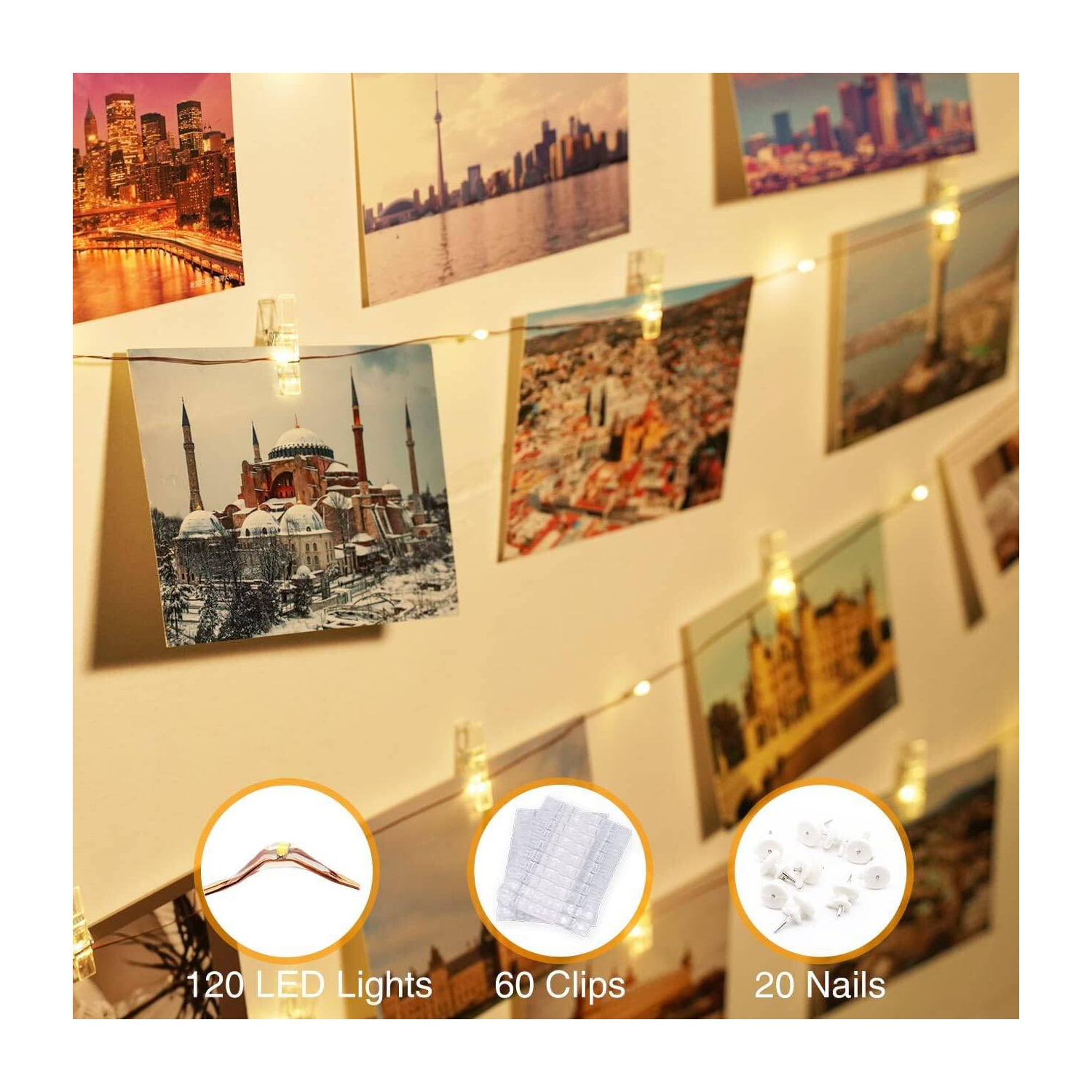 39FT 120LED Fairy Lights, USB Plug in Indoor String Lights, Photo Clip String Lights, Twinkle Lights for Girls Bedroom Photos Pictures Cards