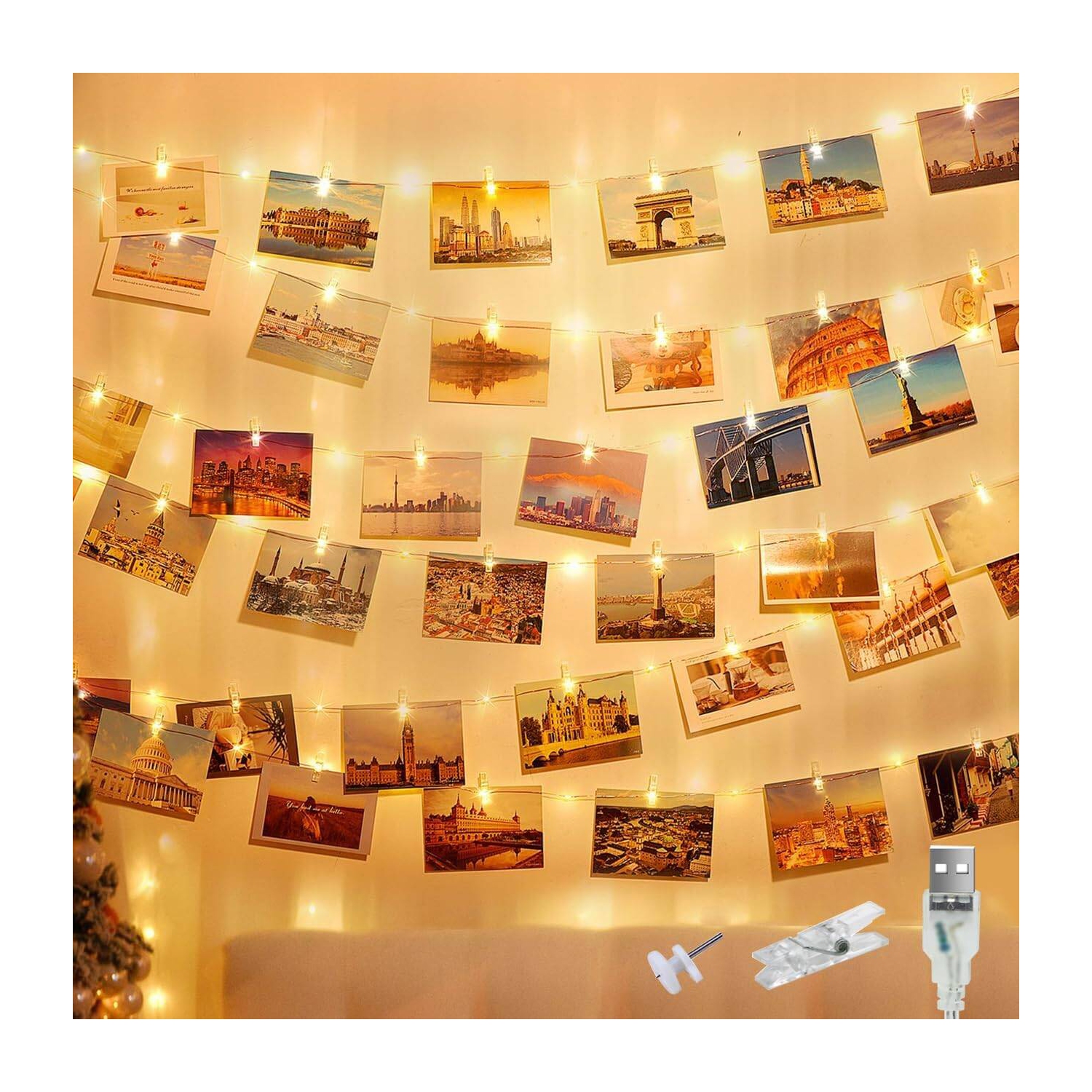 39FT 120LED Fairy Lights, USB Plug in Indoor String Lights, Photo Clip String Lights, Twinkle Lights for Girls Bedroom Photos Pictures Cards