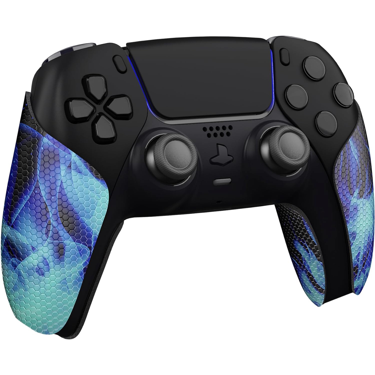 PlayVital Sweat-Absorbent Controller Grip for PS5 Controller, Anti-Skid Soft Rubber Pads Handle Grips for PS5 Controller,Blue Flame