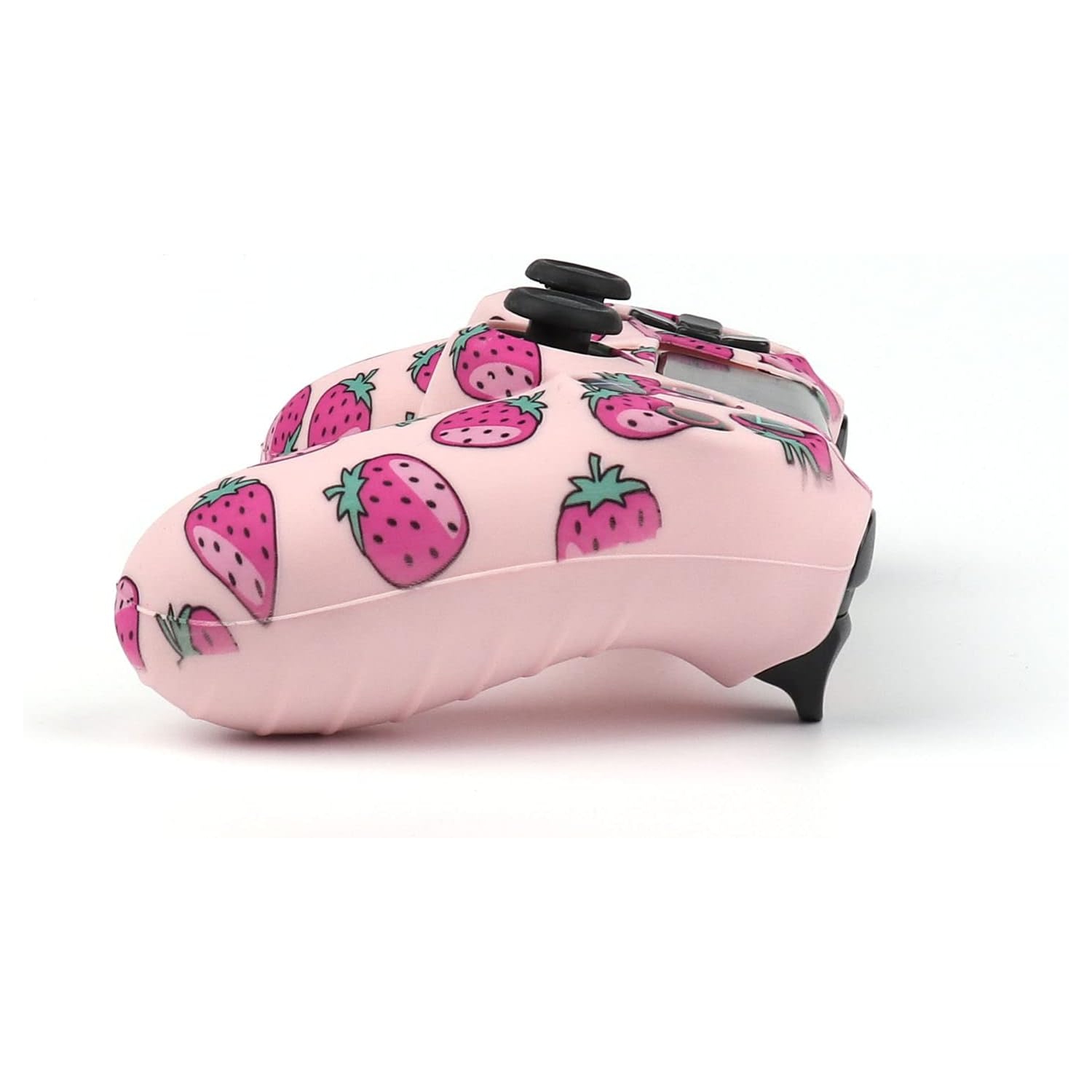 Habillages de manette pour PS4, habillage de manette en silicone compatible/manette PS4 Slim/PS4 Pro avec 2 capuchons antidérapants mignons, Fraise 2