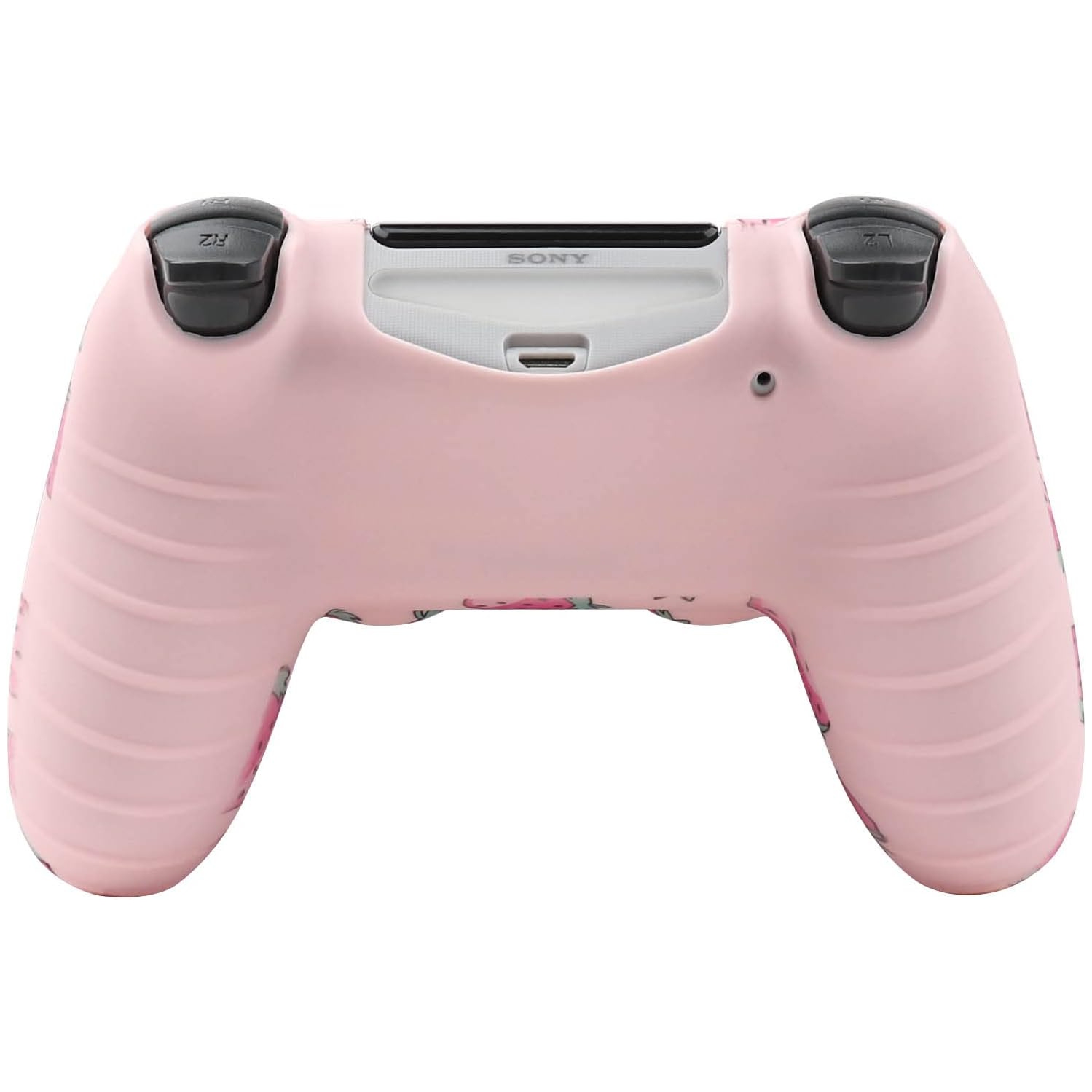 Habillages de manette pour PS4, habillage de manette en silicone compatible/manette PS4 Slim/PS4 Pro avec 2 capuchons antidérapants mignons, Fraise 2