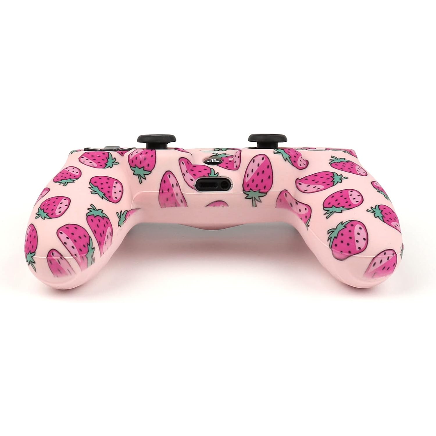 Habillages de manette pour PS4, habillage de manette en silicone compatible/manette PS4 Slim/PS4 Pro avec 2 capuchons antidérapants mignons, Fraise 2