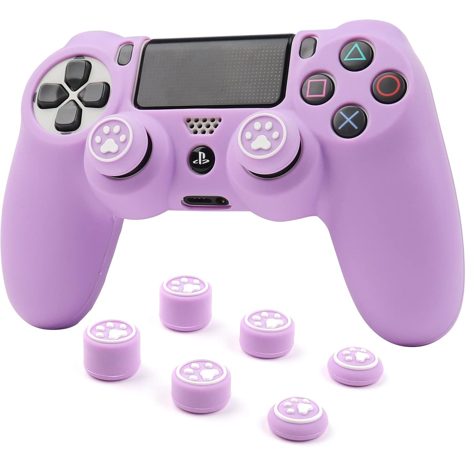Controller Skins for PS4, Silicone Controller Cover Skin Protector Compatible /PS4 Slim/PS4 Pro Controller with 2 Cute Thumb Grips Caps,Spink