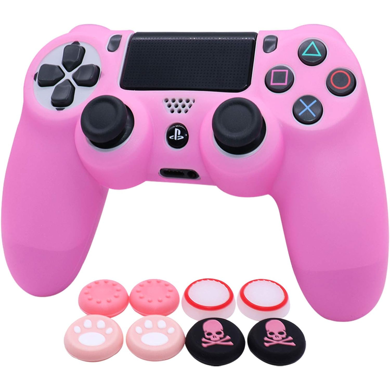 Habillages de manette pour PS4, habillage de manette en silicone compatible/manette PS4 Slim/PS4 Pro avec 2 capuchons antidérapants adorables, rose