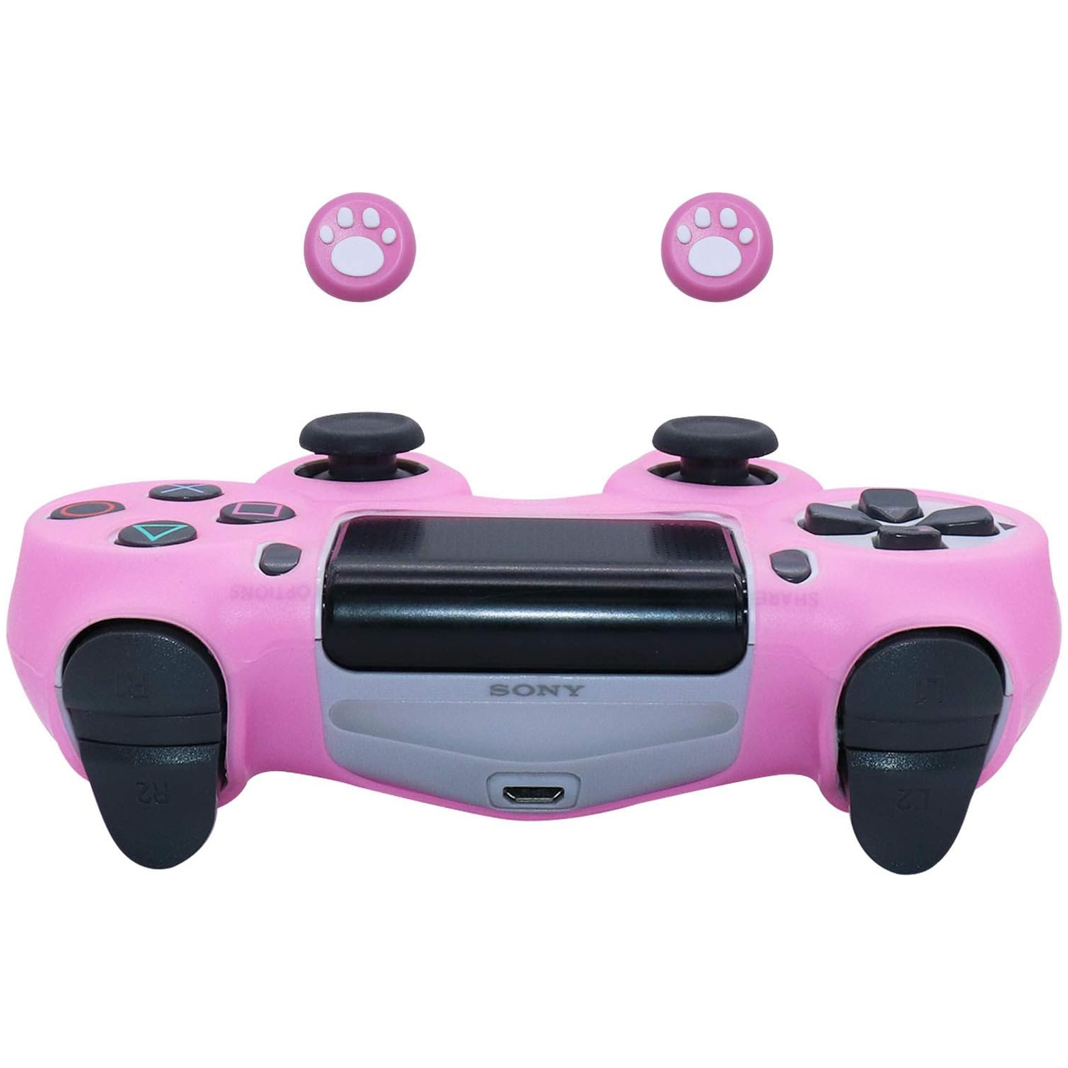 Habillages de manette pour PS4, habillage de manette en silicone compatible/manette PS4 Slim/PS4 Pro avec 2 capuchons antidérapants adorables, rose