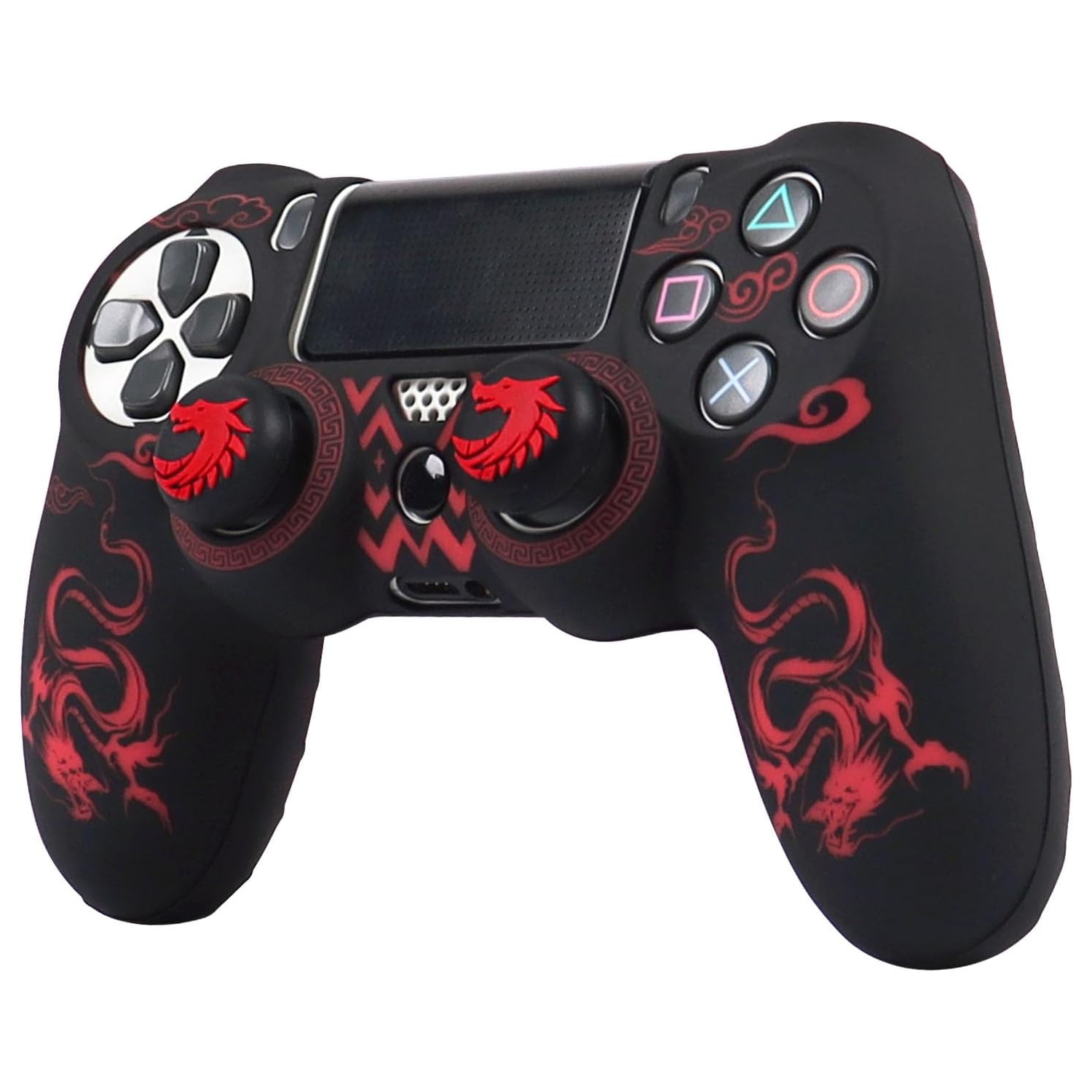 Controller Skins for PS4, Silicone Controller Cover Skin Protector Compatible /PS4 Slim/PS4 Pro Controller with 2 Cute Thumb Grips Caps,Black Red