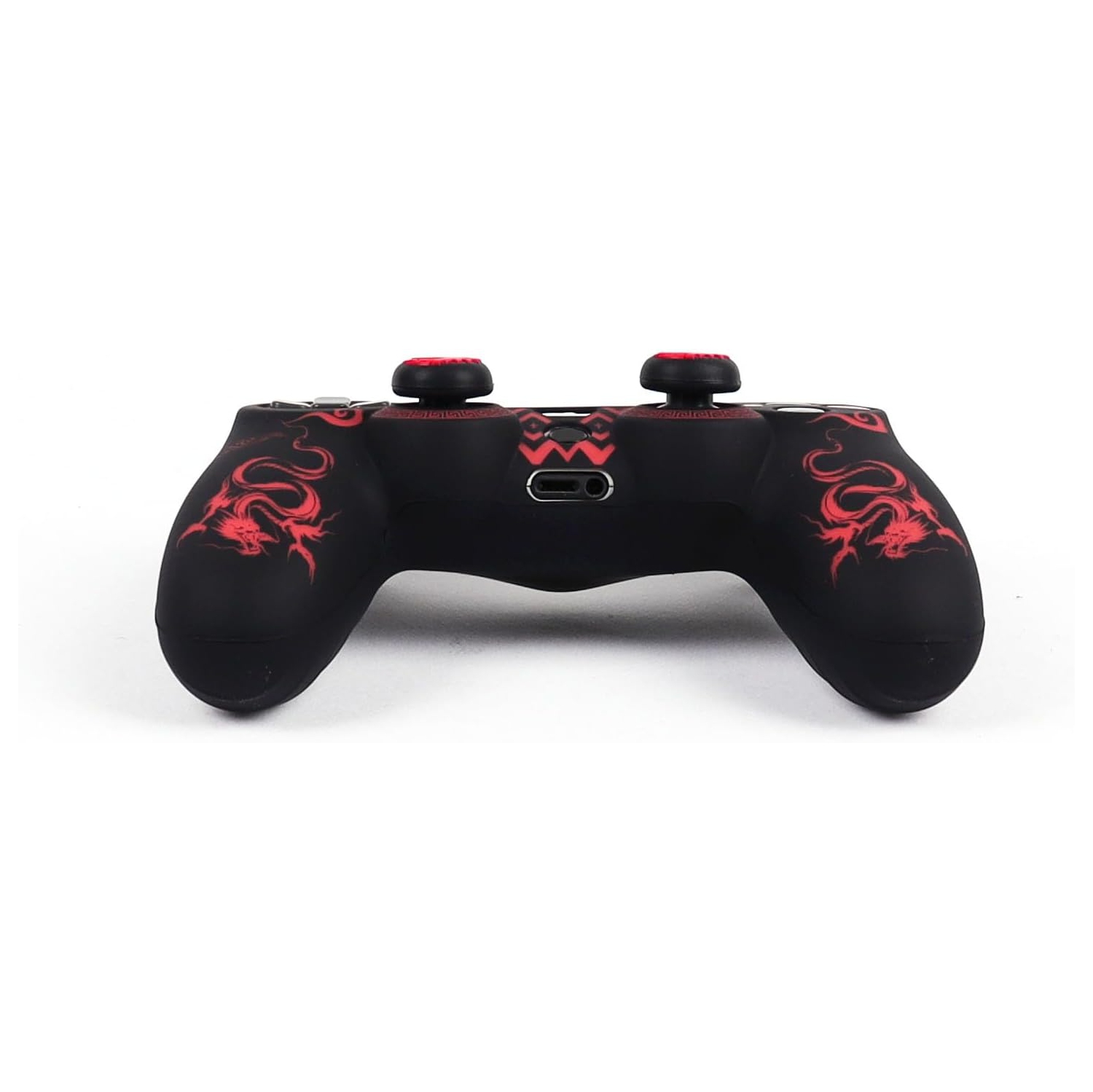 Controller Skins for PS4, Silicone Controller Cover Skin Protector Compatible /PS4 Slim/PS4 Pro Controller with 2 Cute Thumb Grips Caps,Black Red