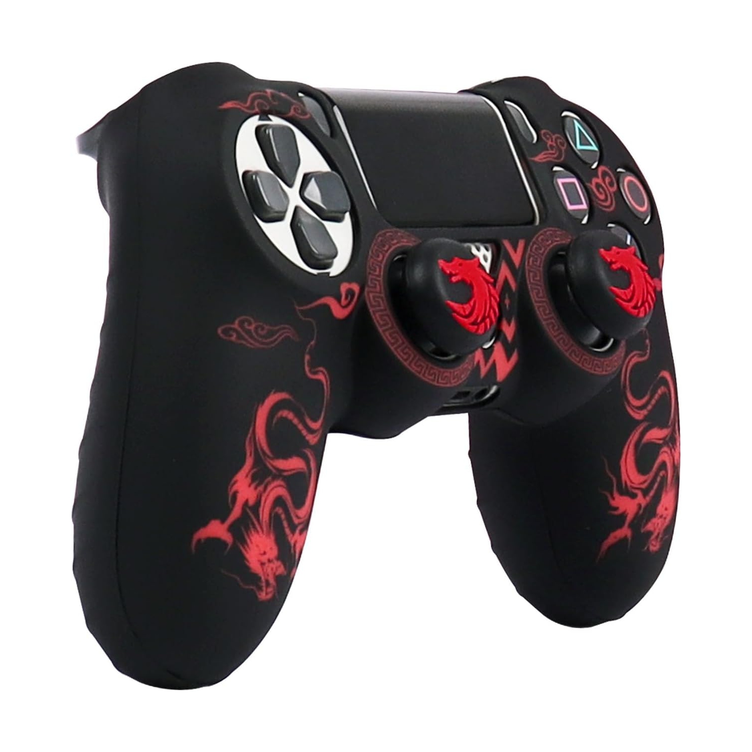 Controller Skins for PS4, Silicone Controller Cover Skin Protector Compatible /PS4 Slim/PS4 Pro Controller with 2 Cute Thumb Grips Caps,Black Red