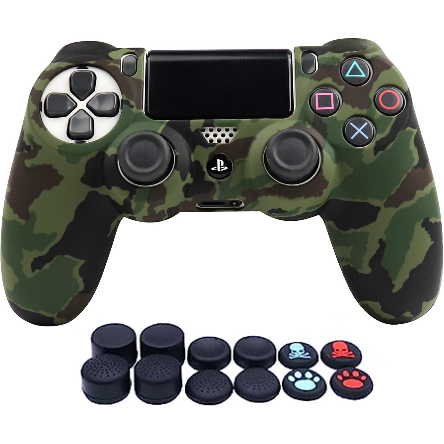 Habillages de manette pour PS4, habillage de manette en silicone compatible/manette PS4 Slim/PS4 Pro avec 2 capuchons antidérapants mignons, vert