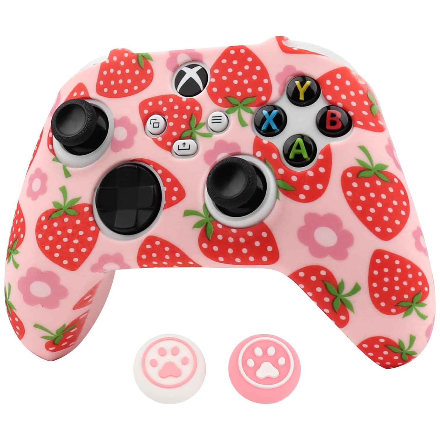 Controller Skins for PS4, Silicone Controller Cover Skin Protector Compatible /PS4 Slim/PS4 Pro Controller with 2 Cute Thumb Grips Caps,Apink