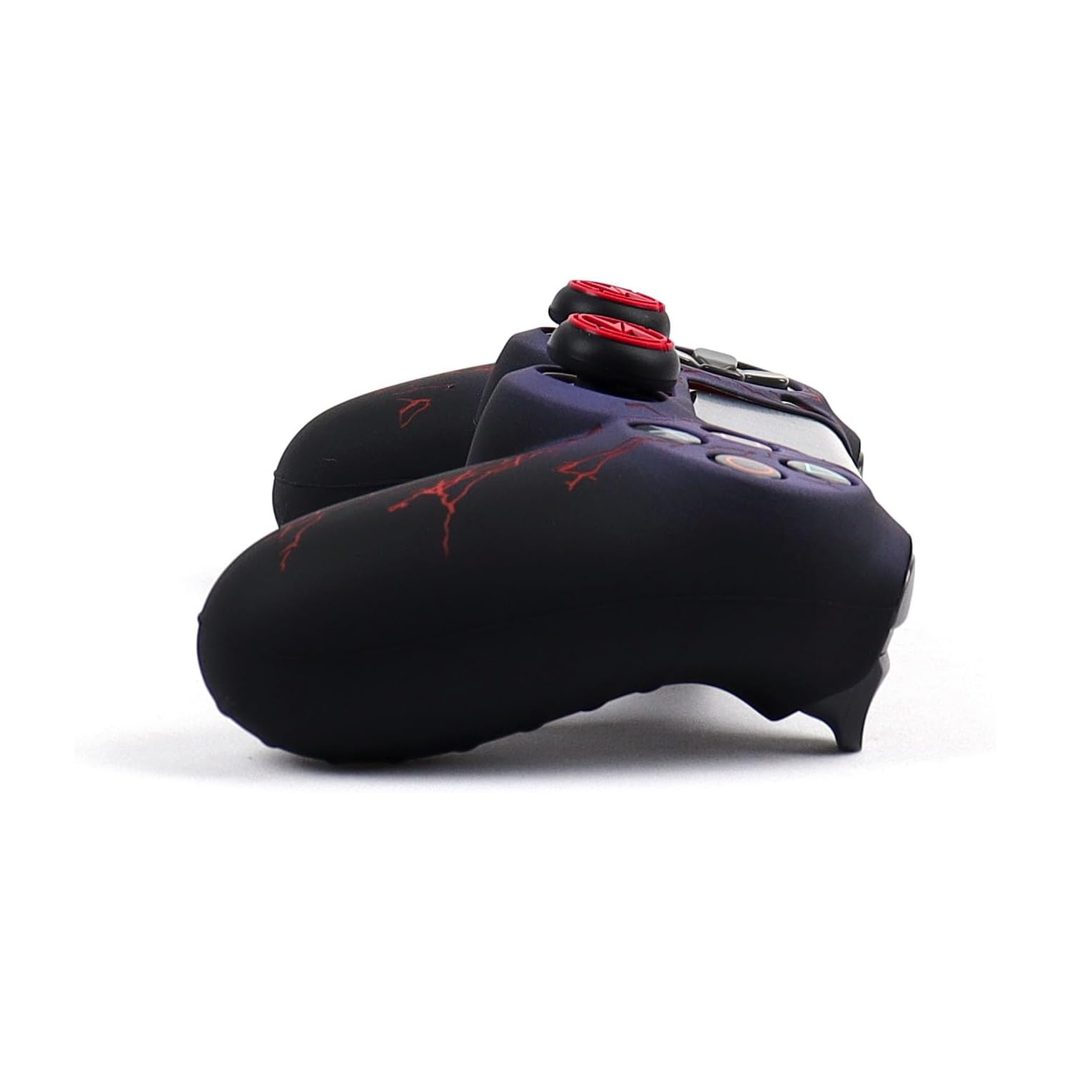 Controller Skins for PS4, Silicone Controller Cover Skin Protector Compatible /PS4 Slim/PS4 Pro Controller with 2 Cute Thumb Grips Caps,Black Red