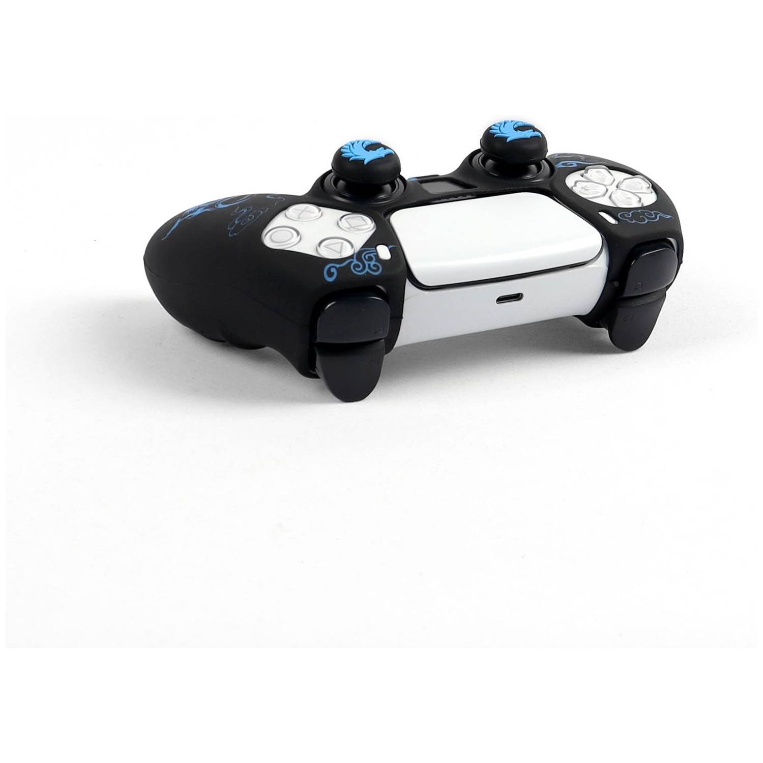 Habillages de manette pour PS4, habillage de manette en silicone compatible/manette PS4 Slim/PS4 Pro avec 2 capuchons antidérapants, dragon bleu noir