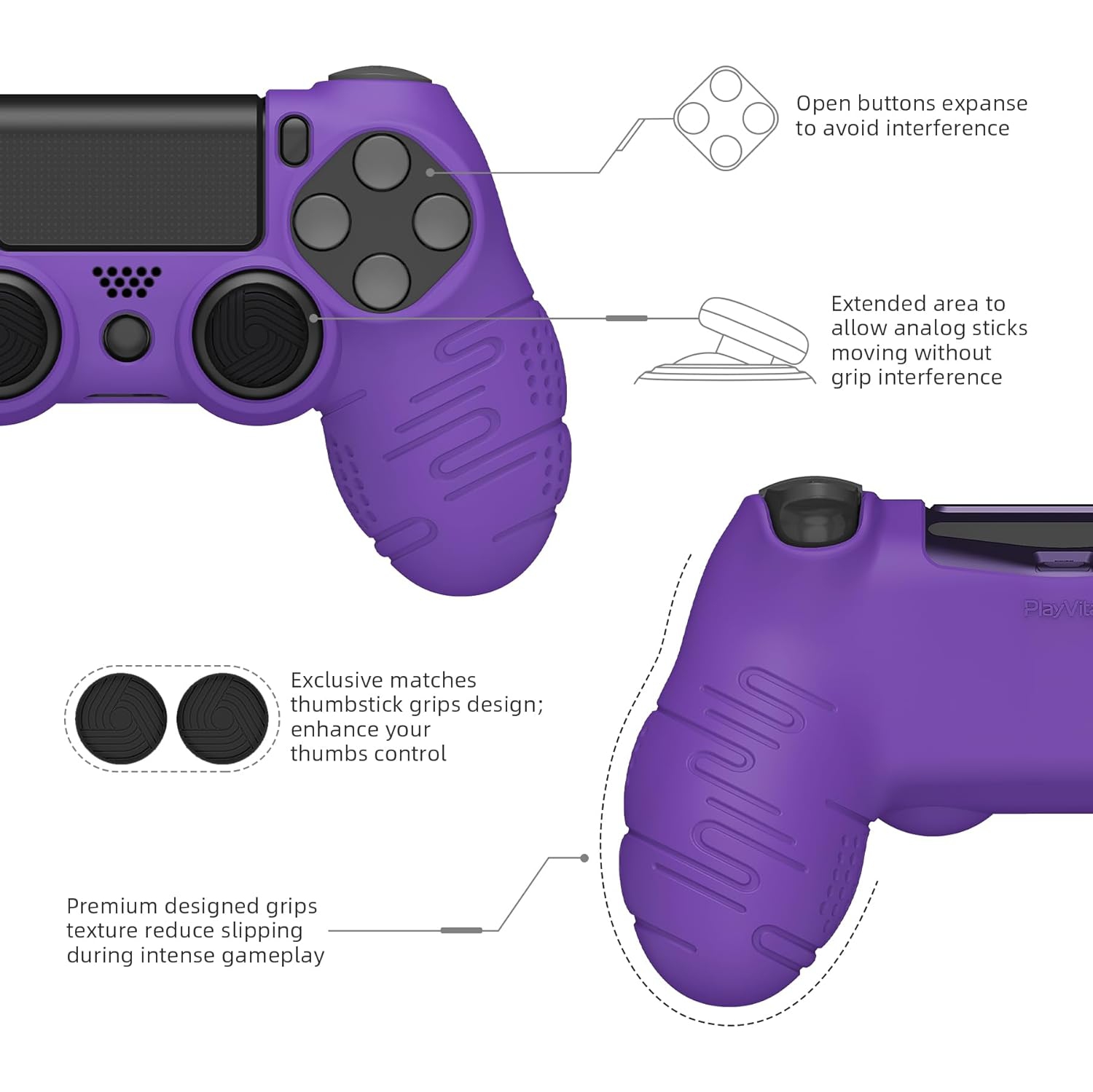 Habillage en silicone pour manette ps6 de PlayVital Line, étui protecteur souple antidérapant avec capuchons antidérapants, violet